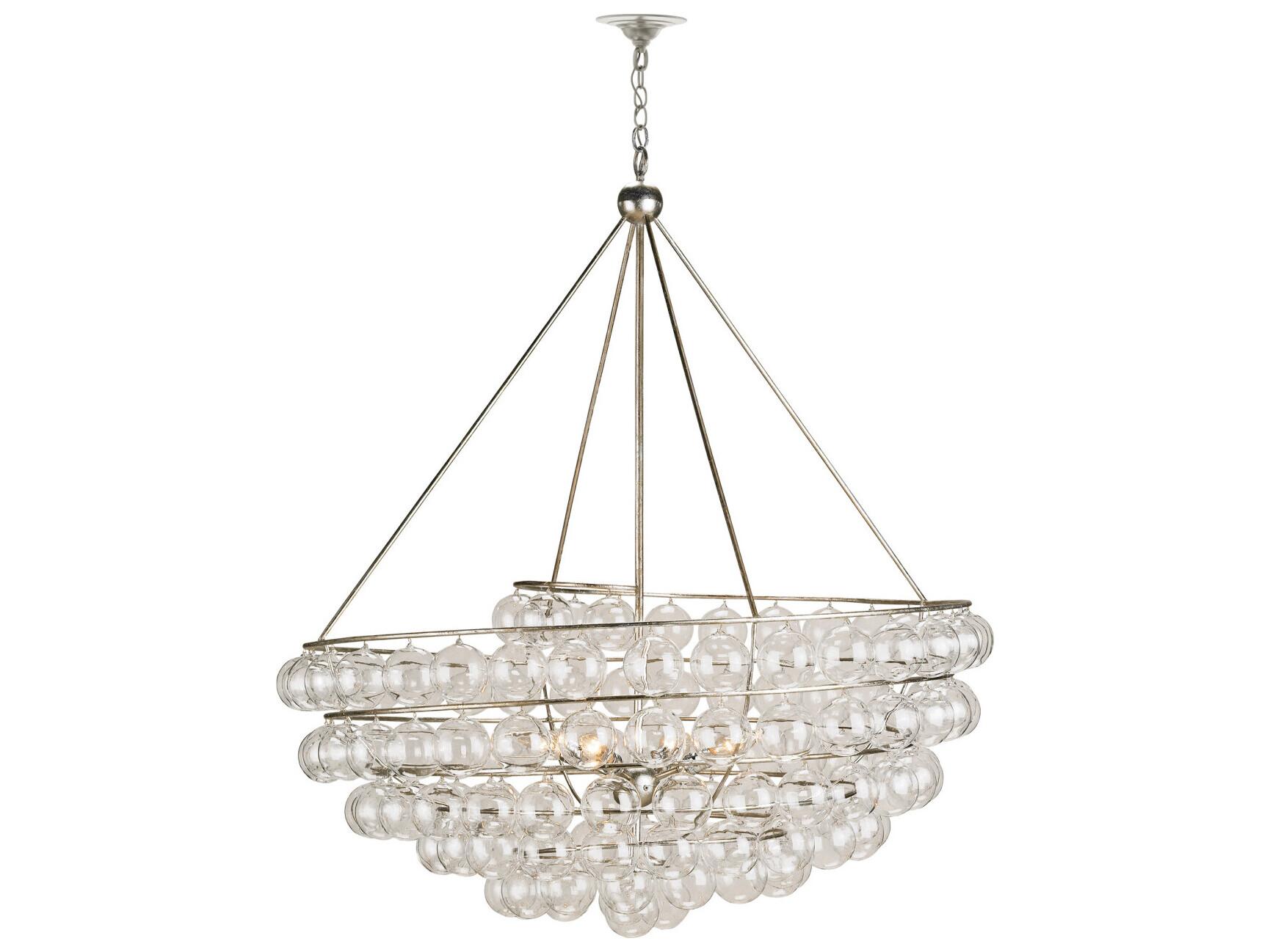 Currey & Company Stratosphere 4-Light Contemporary Silver Leaf Glass Bowl Globe Chandelier
