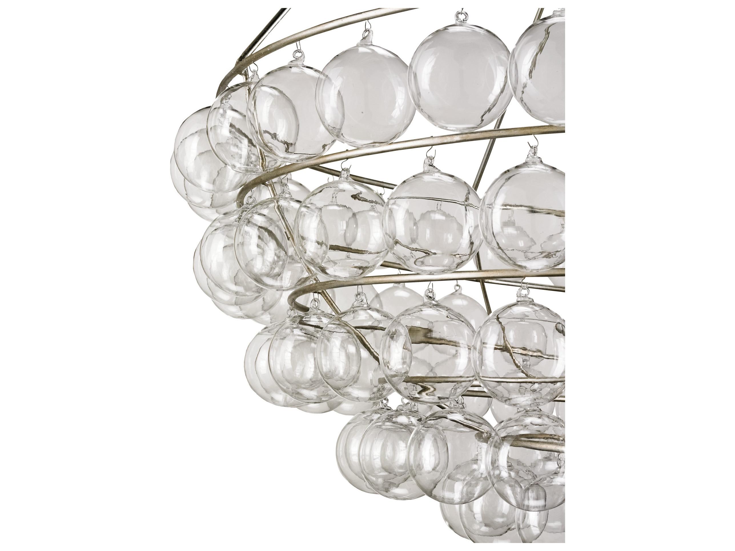 Currey & Company Stratosphere 4-Light Contemporary Silver Leaf Glass Bowl Globe Chandelier