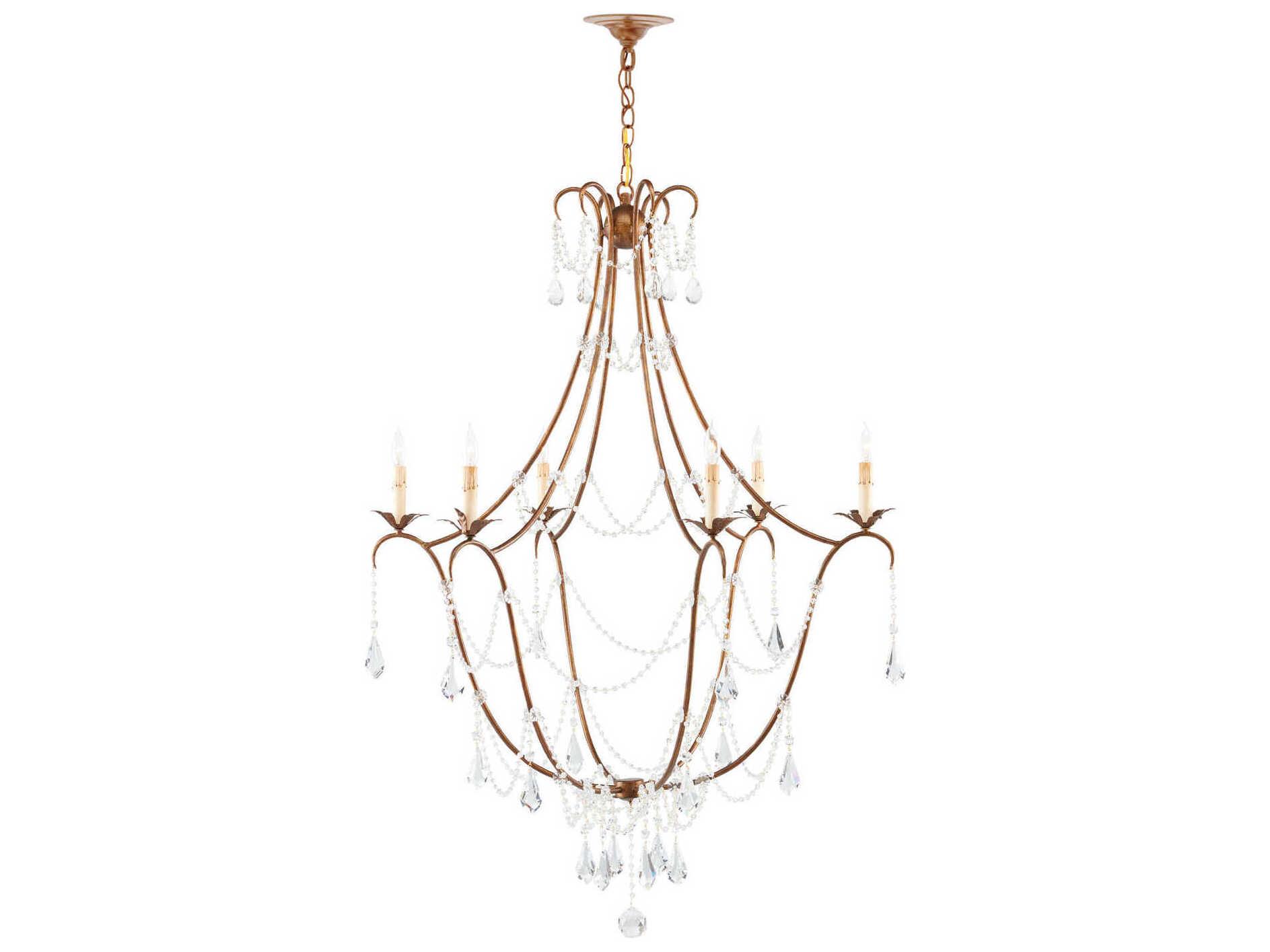 Currey & Company Lillian August 6-Light Rhine Gold Crystal Candelabra Chandelier