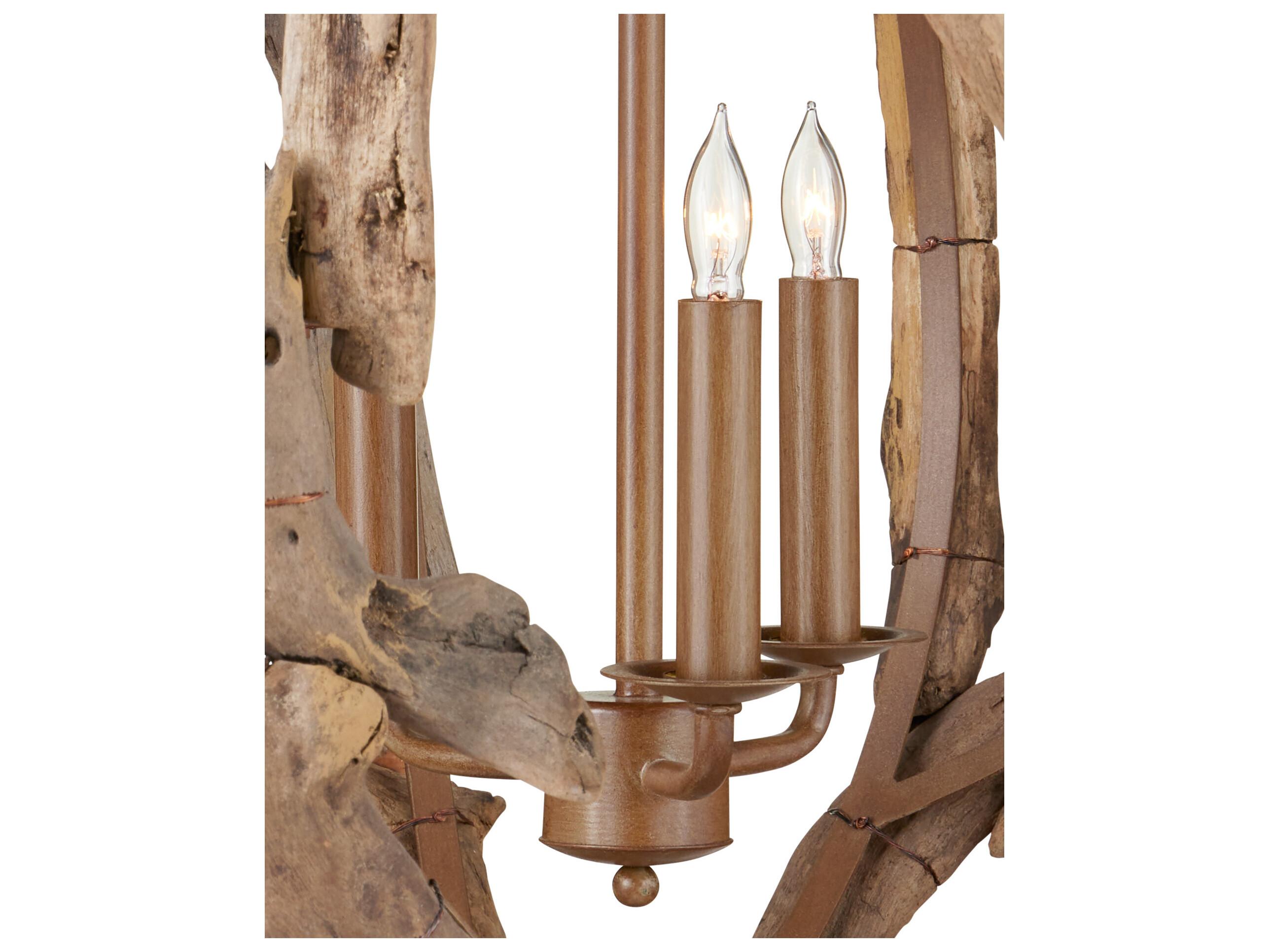 Currey & Company Driftwood 3-Light Natural Wood Globe Chandelier