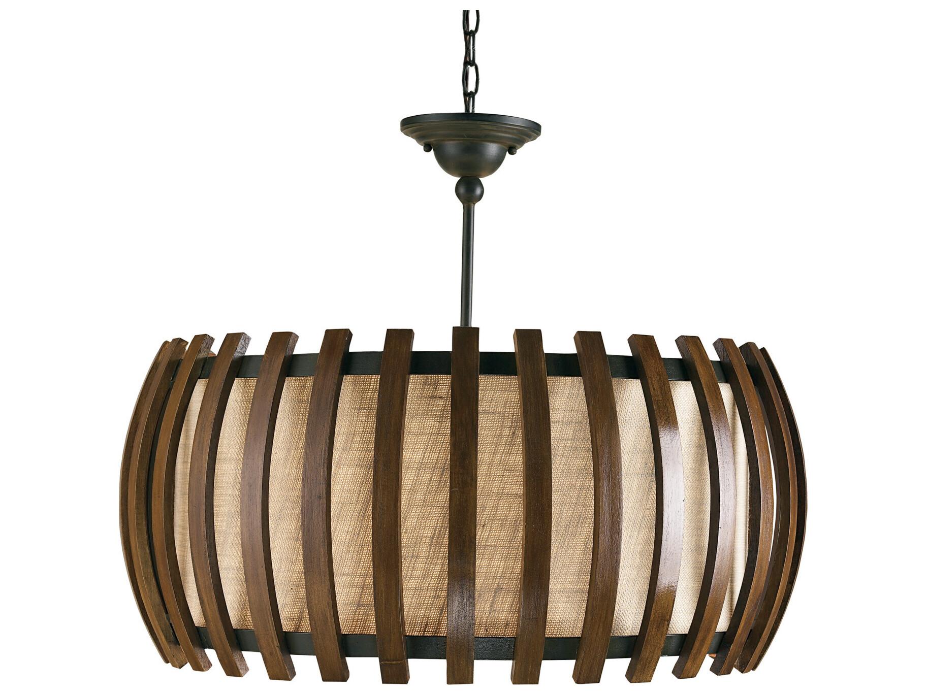 Currey & Company Dado 1-Light Old Iron Polished Fruitwood Drum Pendant