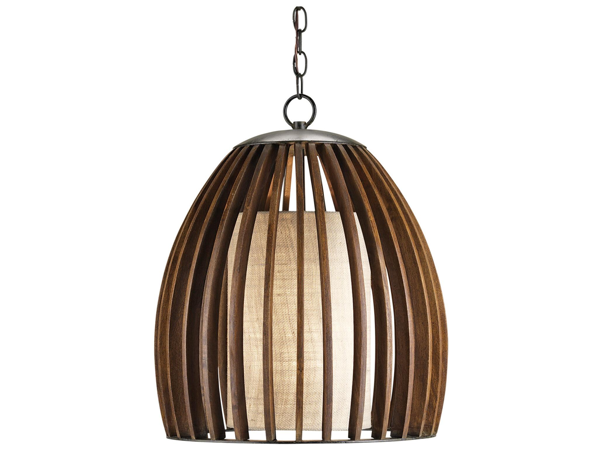 Currey & Company Carling 1-Light Old Iron Polished Fruitwood Bell Pendant