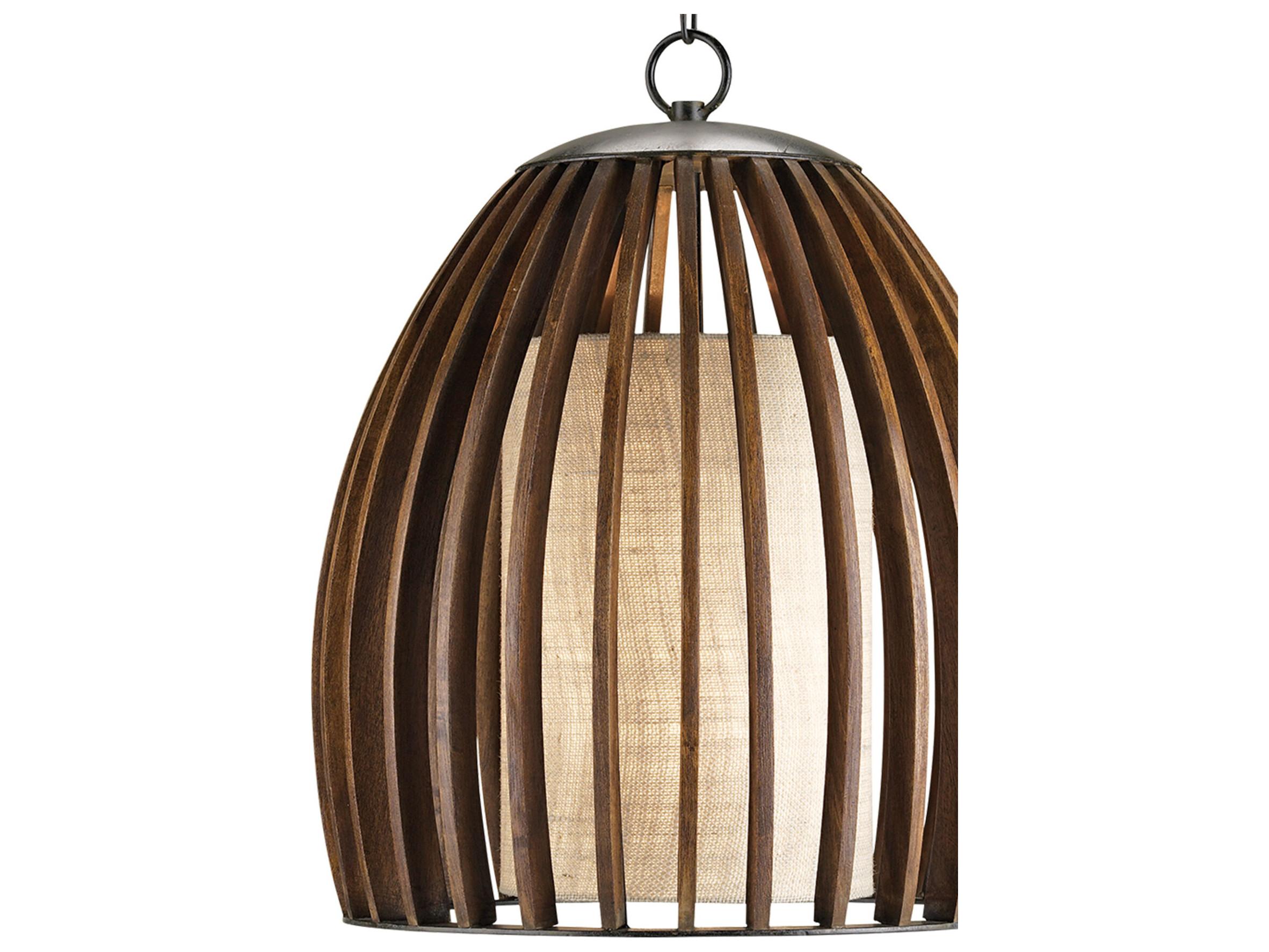 Currey & Company Carling 1-Light Old Iron Polished Fruitwood Bell Pendant