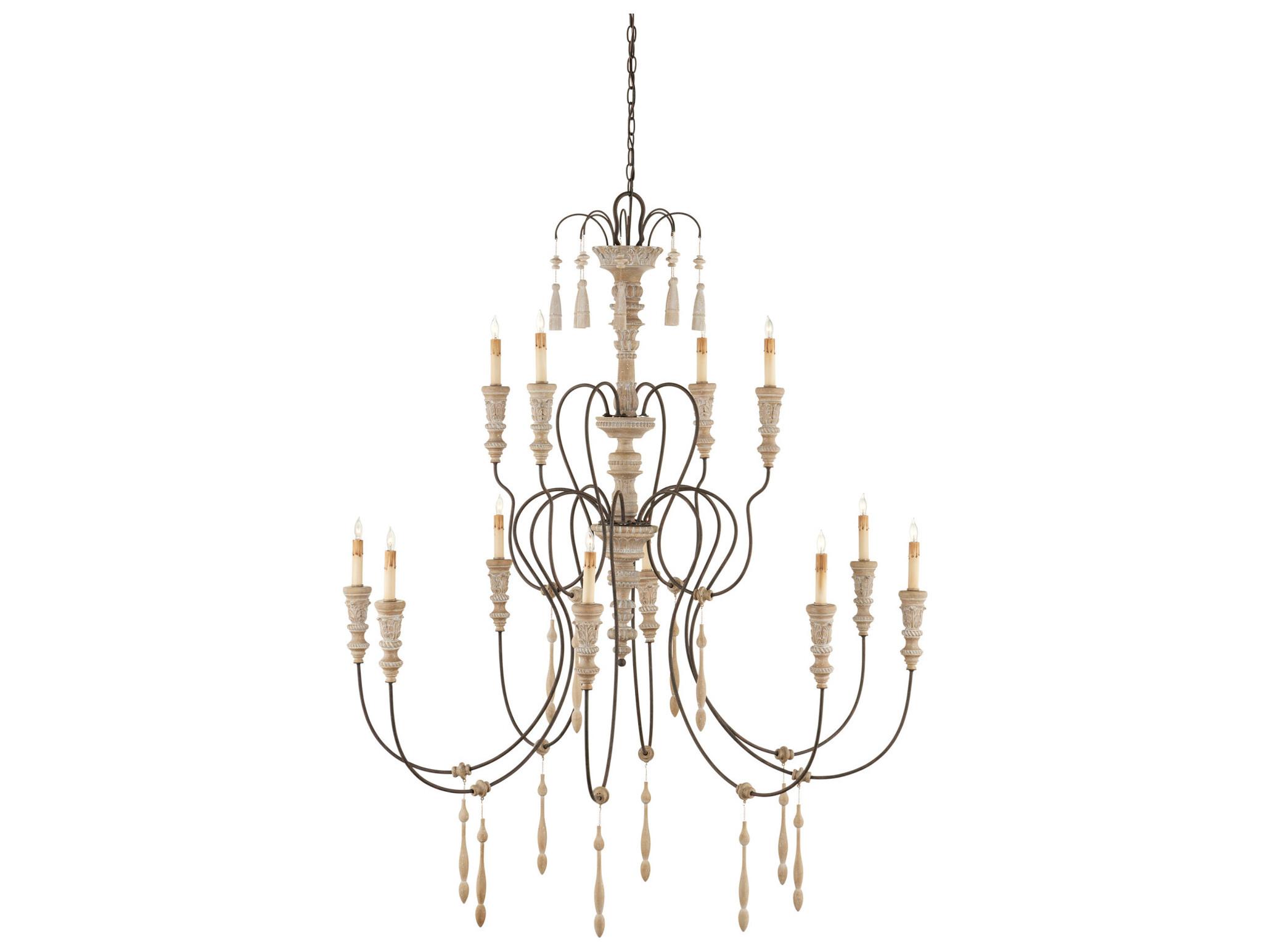 Currey & Company Hannah 12-Light Stockholm White Rust Candelabra Tiered Chandelier