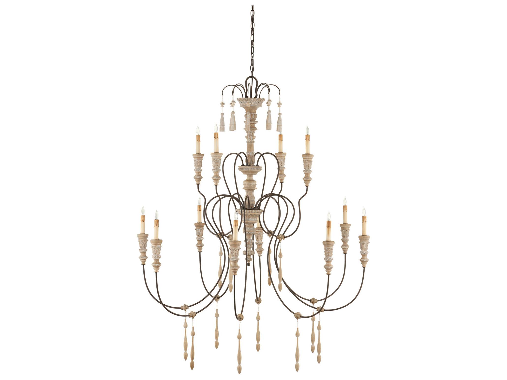 Currey & Company Hannah 12-Light Stockholm White Rust Candelabra Tiered Chandelier
