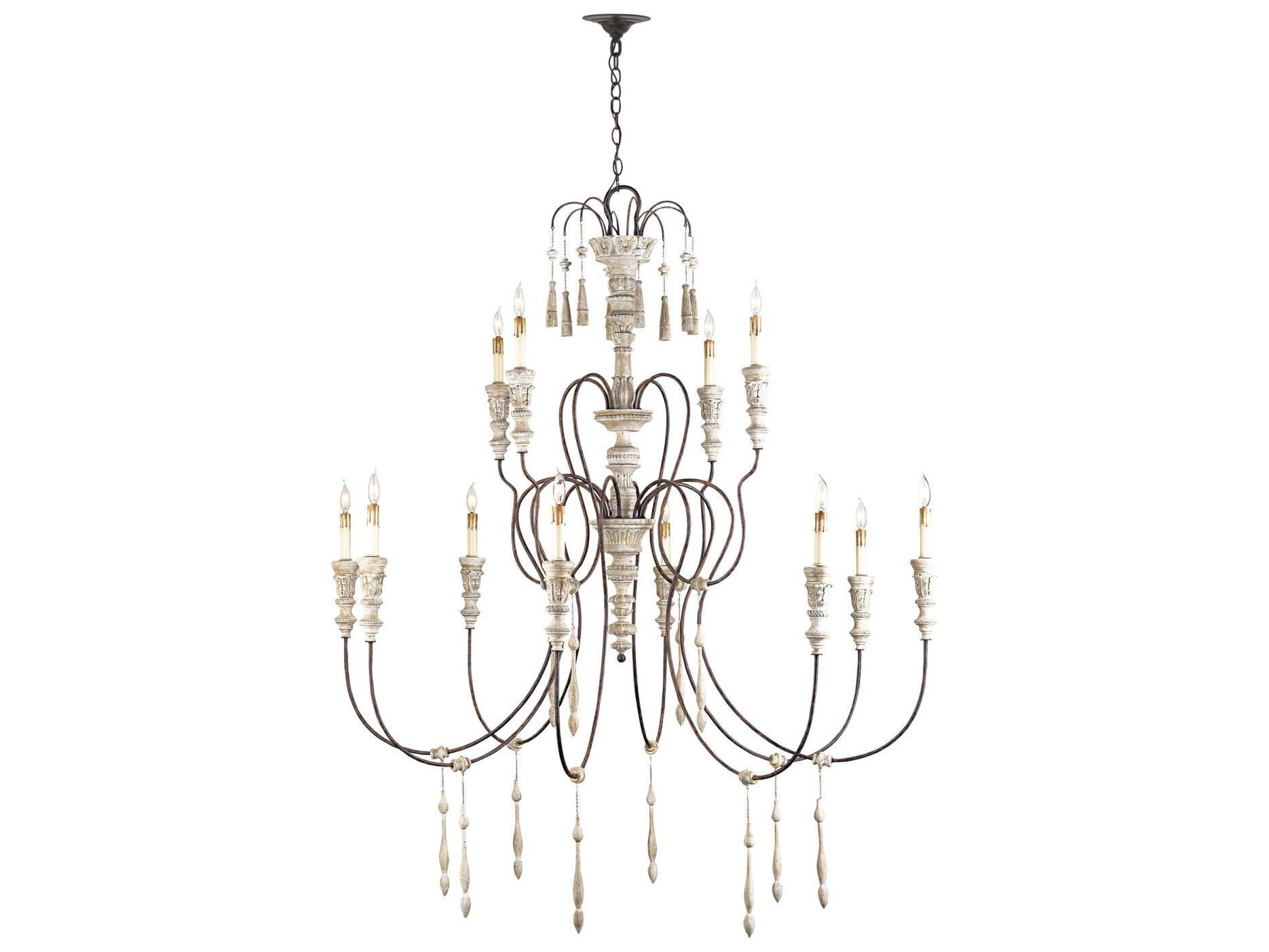 Currey & Company Hannah 12-Light Stockholm White Rust Candelabra Tiered Chandelier