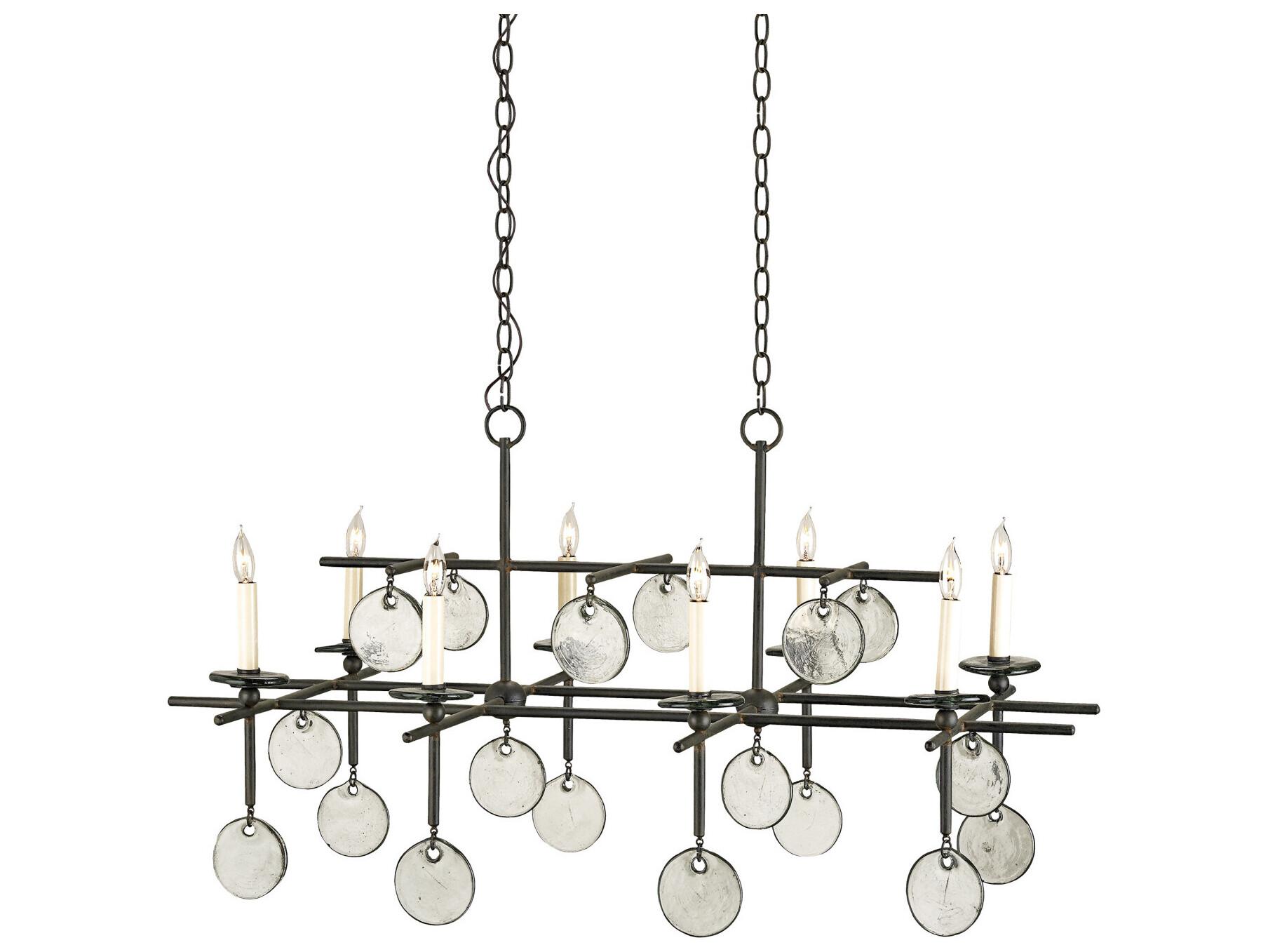 Currey & Company Sethos 8-Light Old Iron recycled Glass Black Island Pendant
