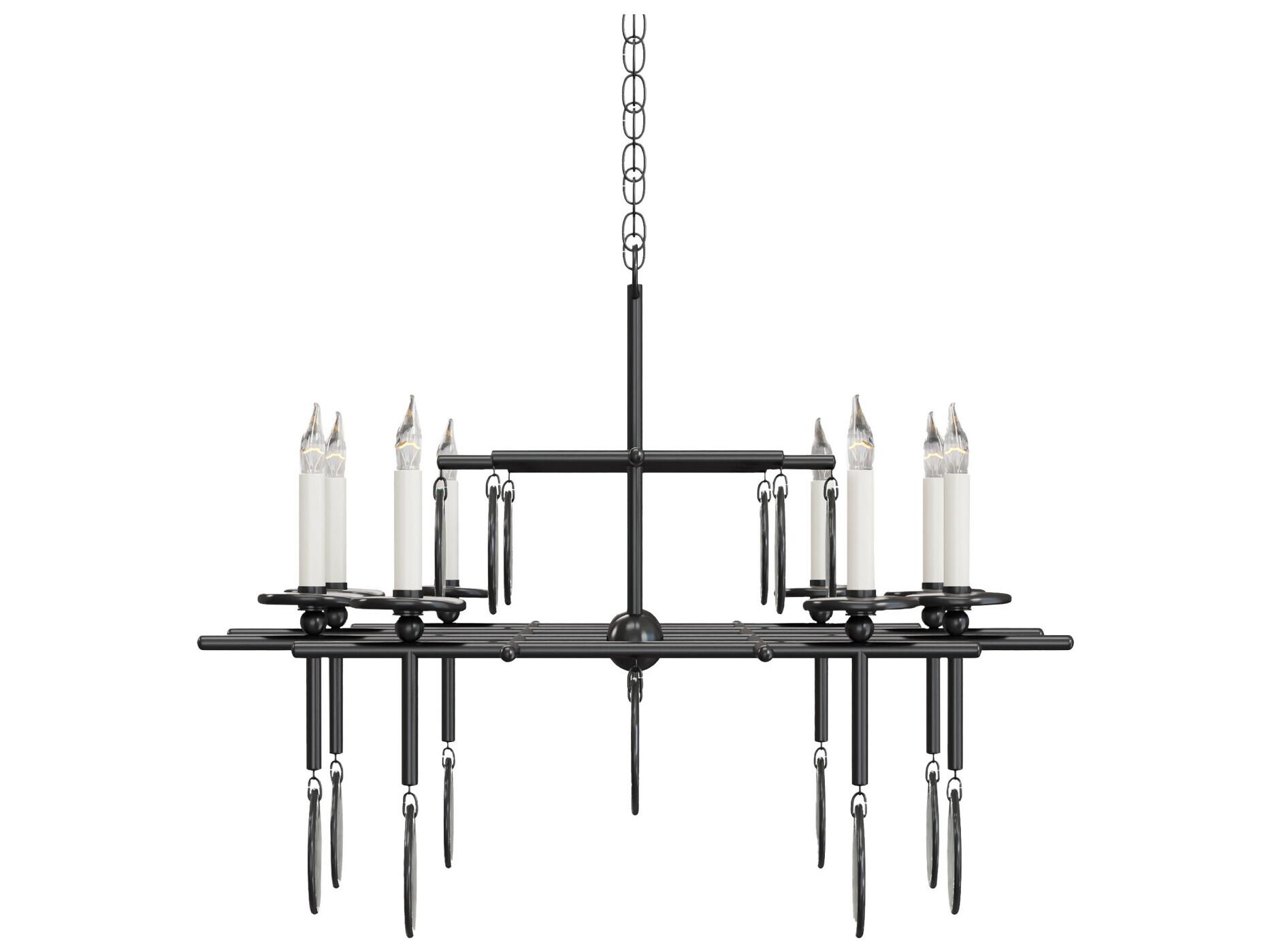 Currey & Company Sethos 8-Light Old Iron recycled Glass Black Island Pendant