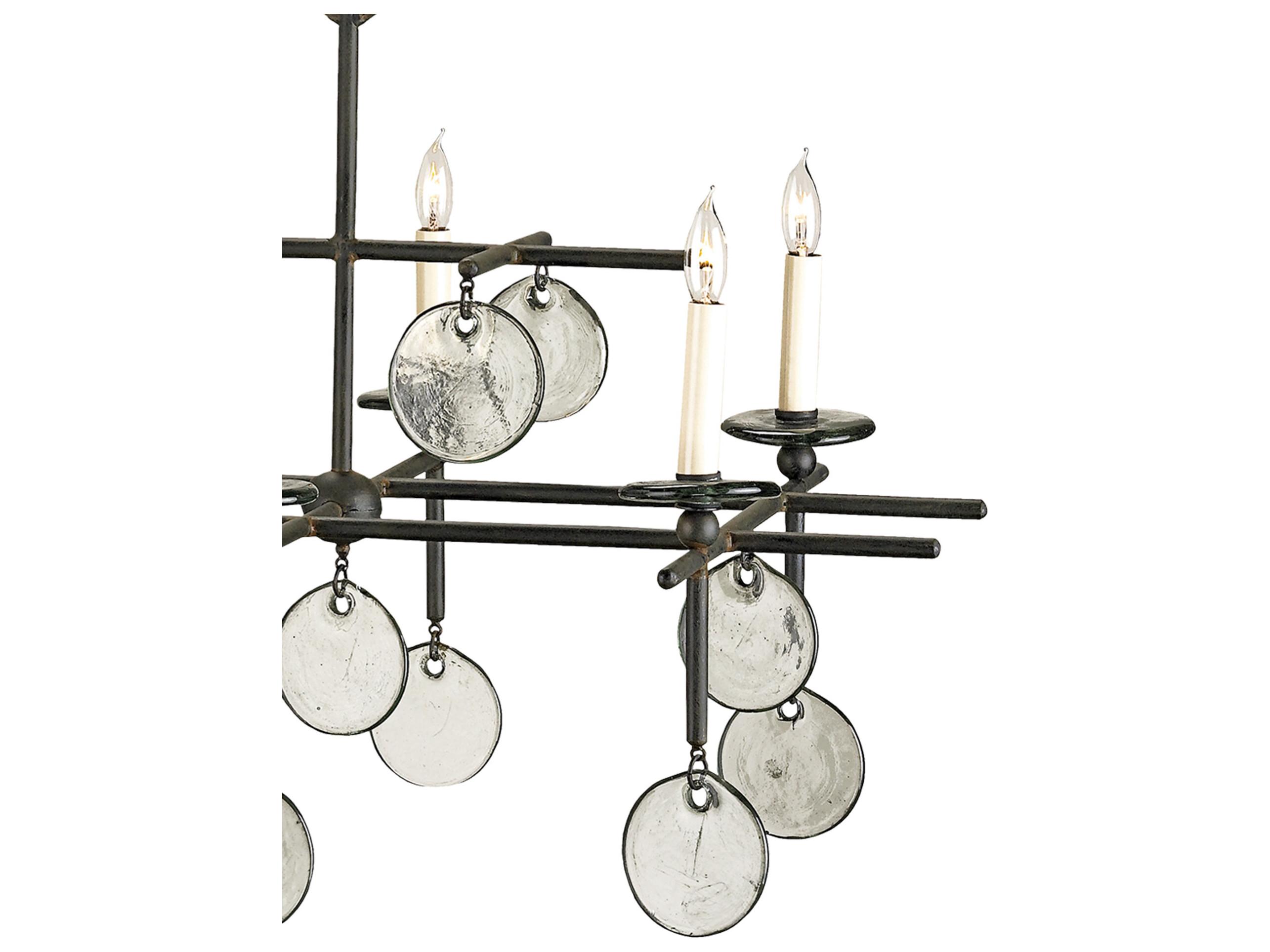 Currey & Company Sethos 8-Light Old Iron recycled Glass Black Island Pendant