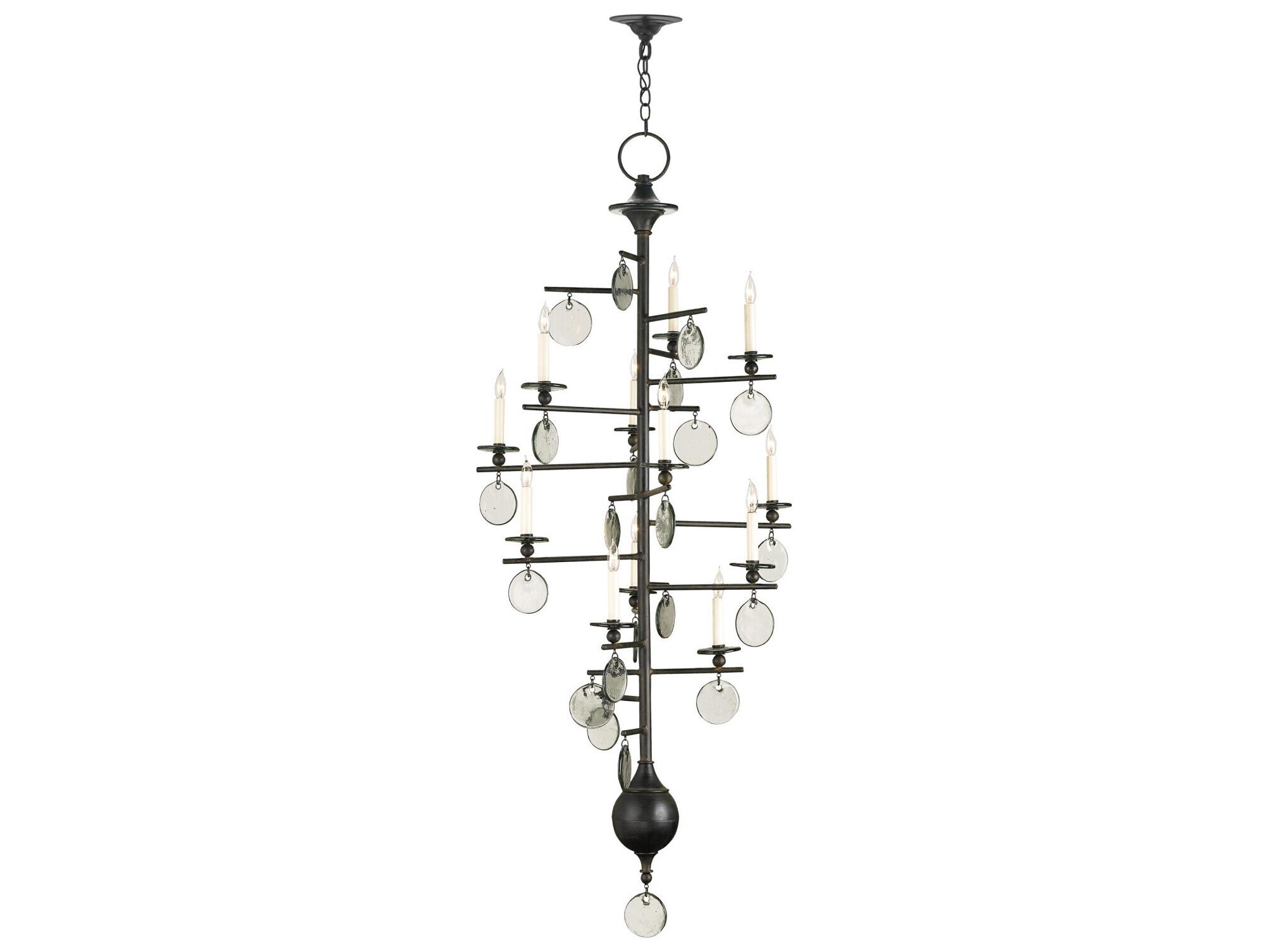 Currey & Company Sethos 12-Light Old Iron recycled Glass Black Candelabra Tiered Chandelier