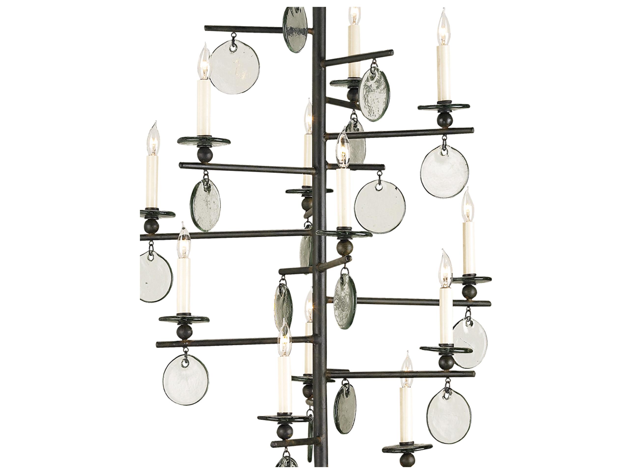 Currey & Company Sethos 12-Light Old Iron recycled Glass Black Candelabra Tiered Chandelier