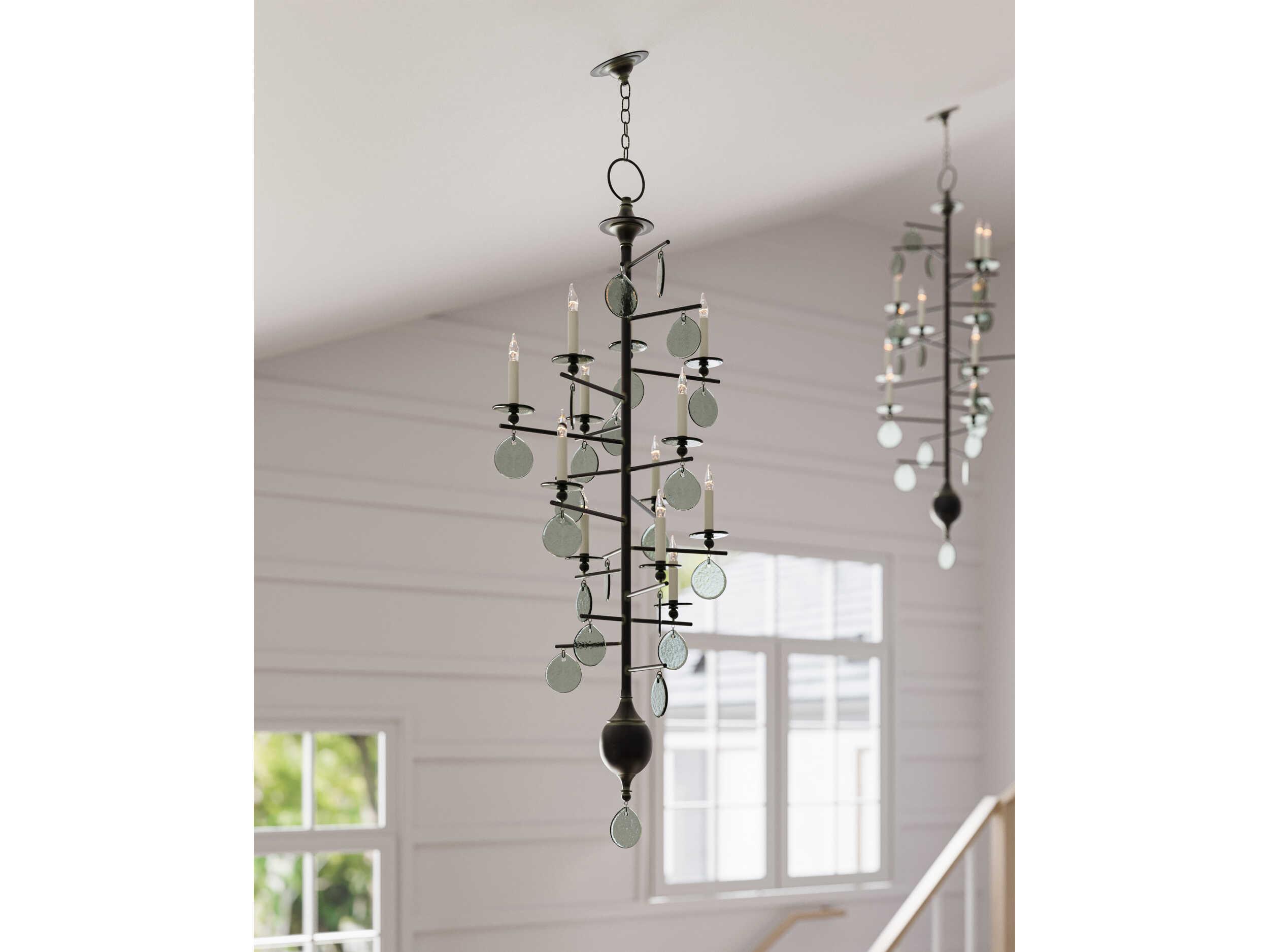 Currey & Company Sethos 12-Light Old Iron recycled Glass Black Candelabra Tiered Chandelier