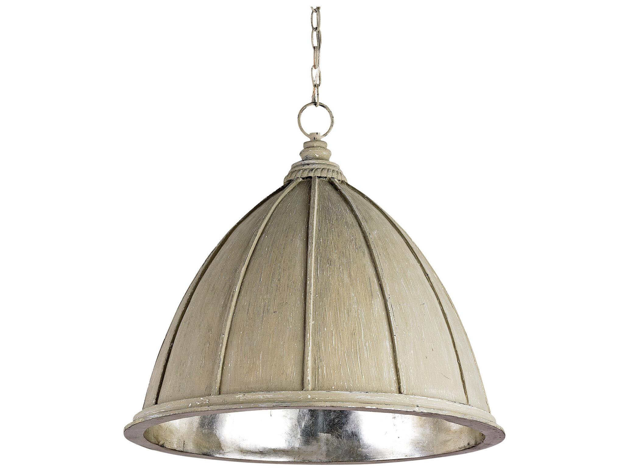 Currey & Company Fenchurch 1-Light Oyster Cream silver Leaf Off White Bell Pendant