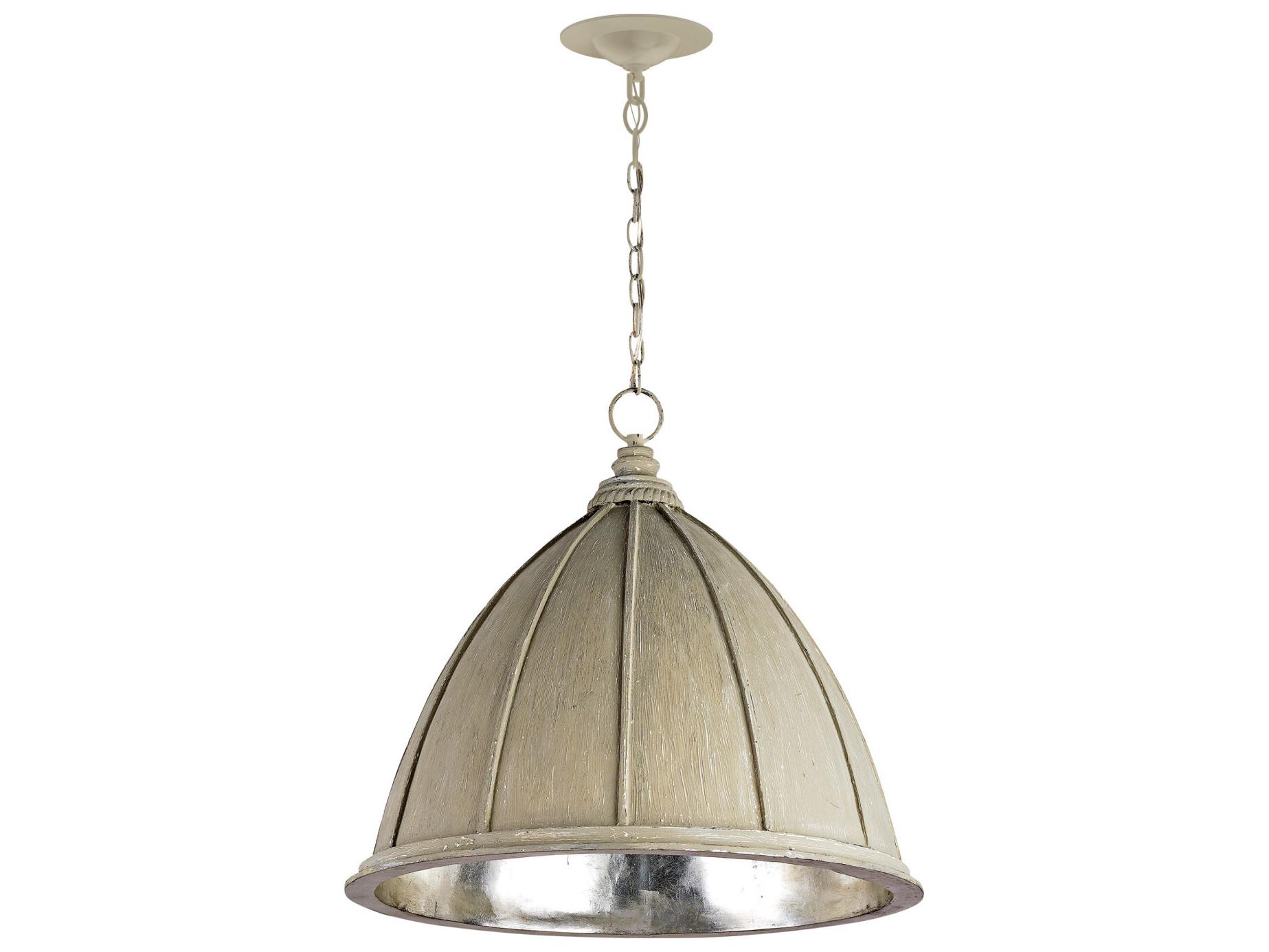 Currey & Company Fenchurch 1-Light Oyster Cream silver Leaf Off White Bell Pendant