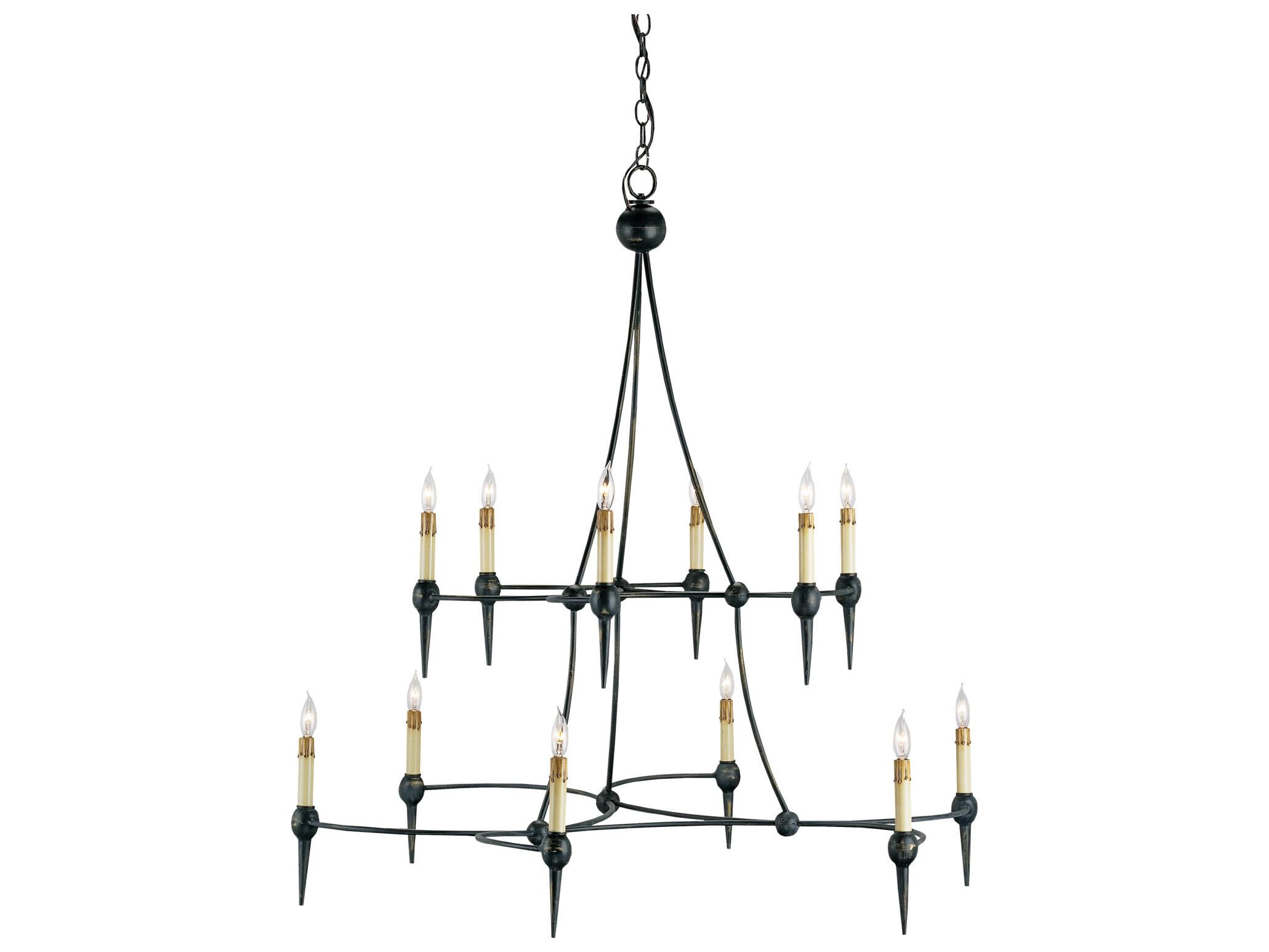 Currey & Company Danielli 12-Light French Black Candelabra Tiered Chandelier