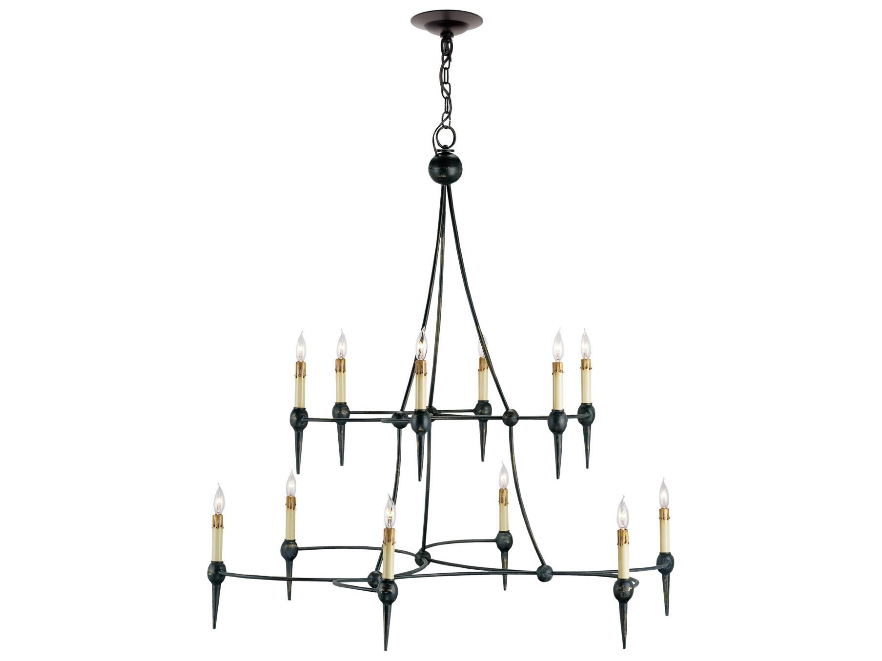 Currey & Company Danielli 12-Light French Black Candelabra Tiered Chandelier