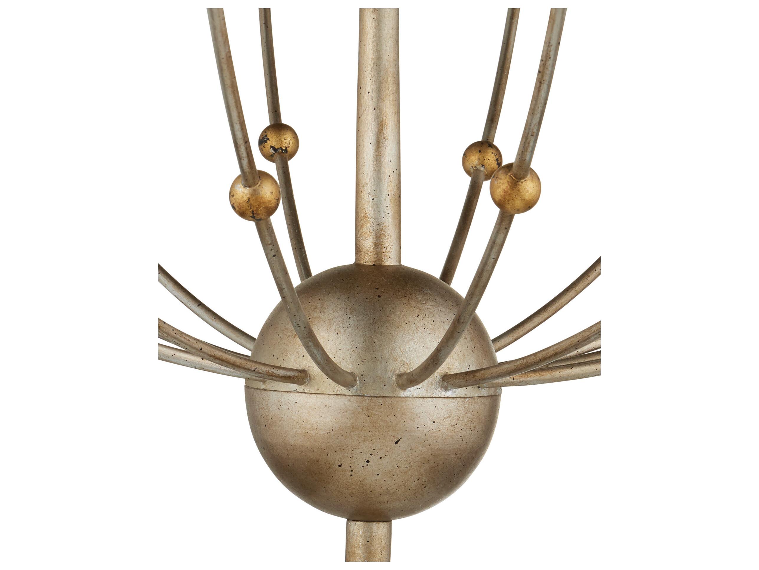 Currey & Company Paradox 28-Light Silver Granello gold Leaf Candelabra Tiered Chandelier