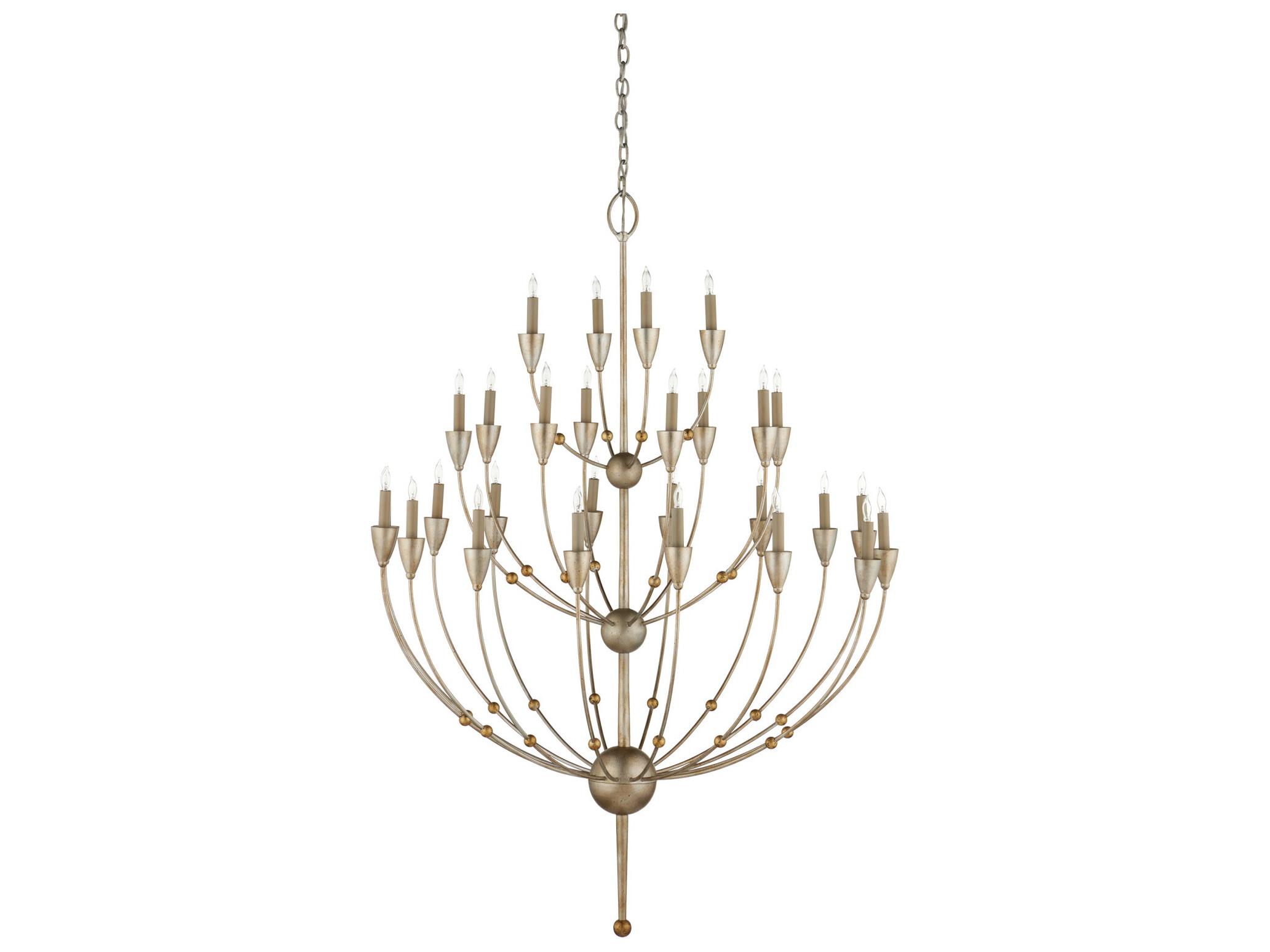 Currey & Company Paradox 28-Light Silver Granello gold Leaf Candelabra Tiered Chandelier