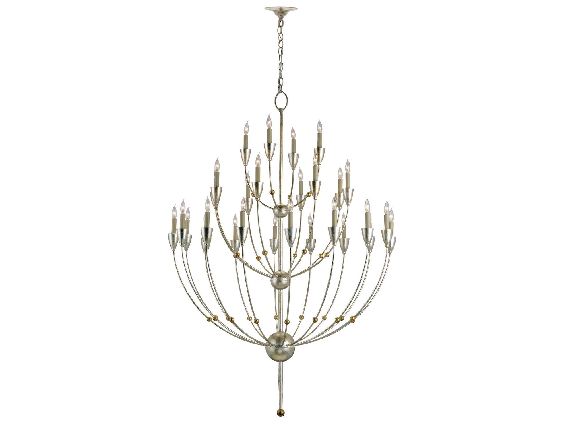 Currey & Company Paradox 28-Light Silver Granello gold Leaf Candelabra Tiered Chandelier