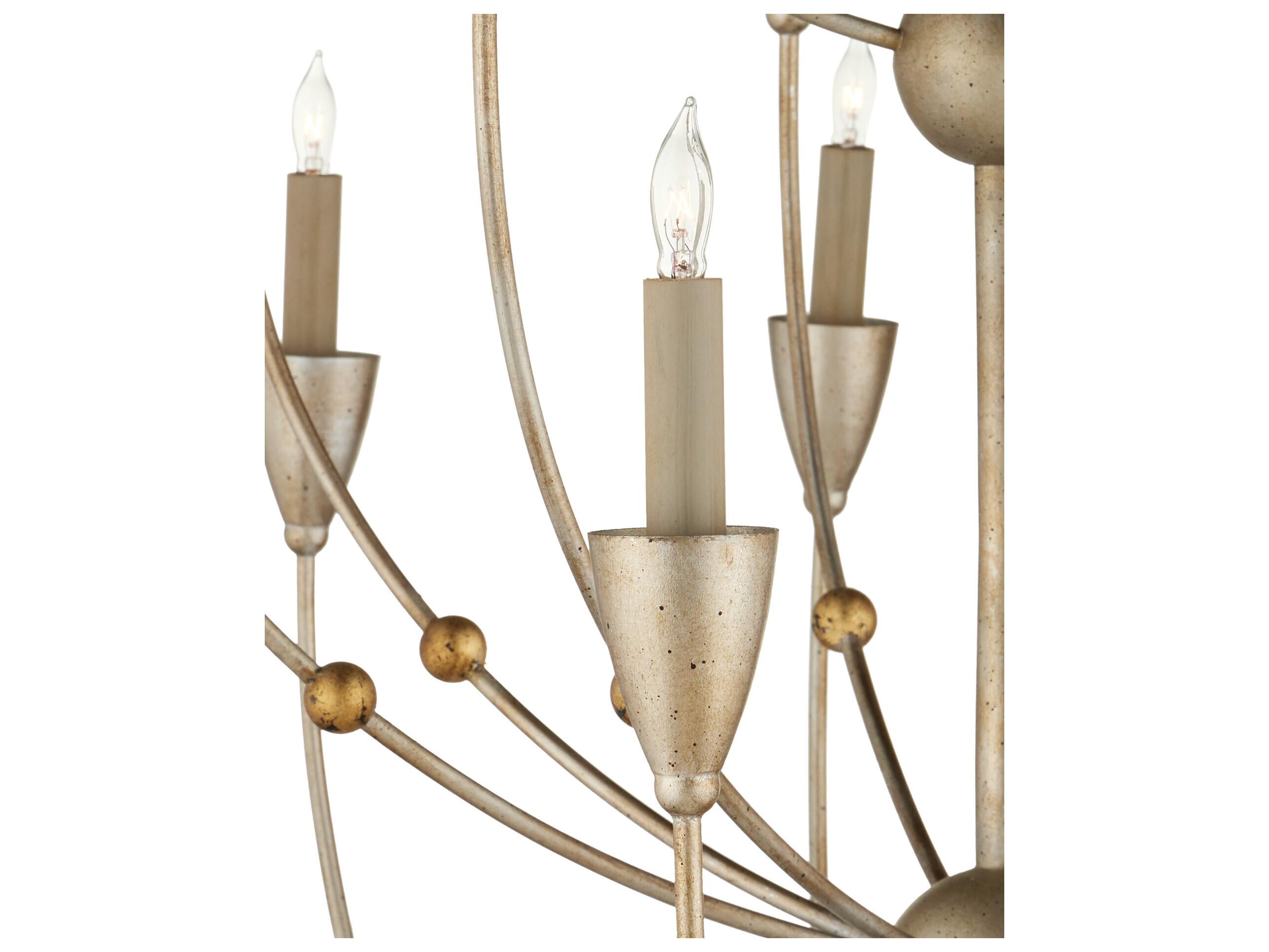 Currey & Company Paradox 28-Light Silver Granello gold Leaf Candelabra Tiered Chandelier