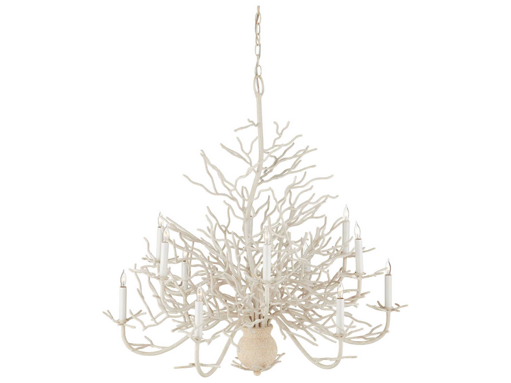 Currey & Company Seaward 12-Light White Coral natural Sand Candelabra Chandelier