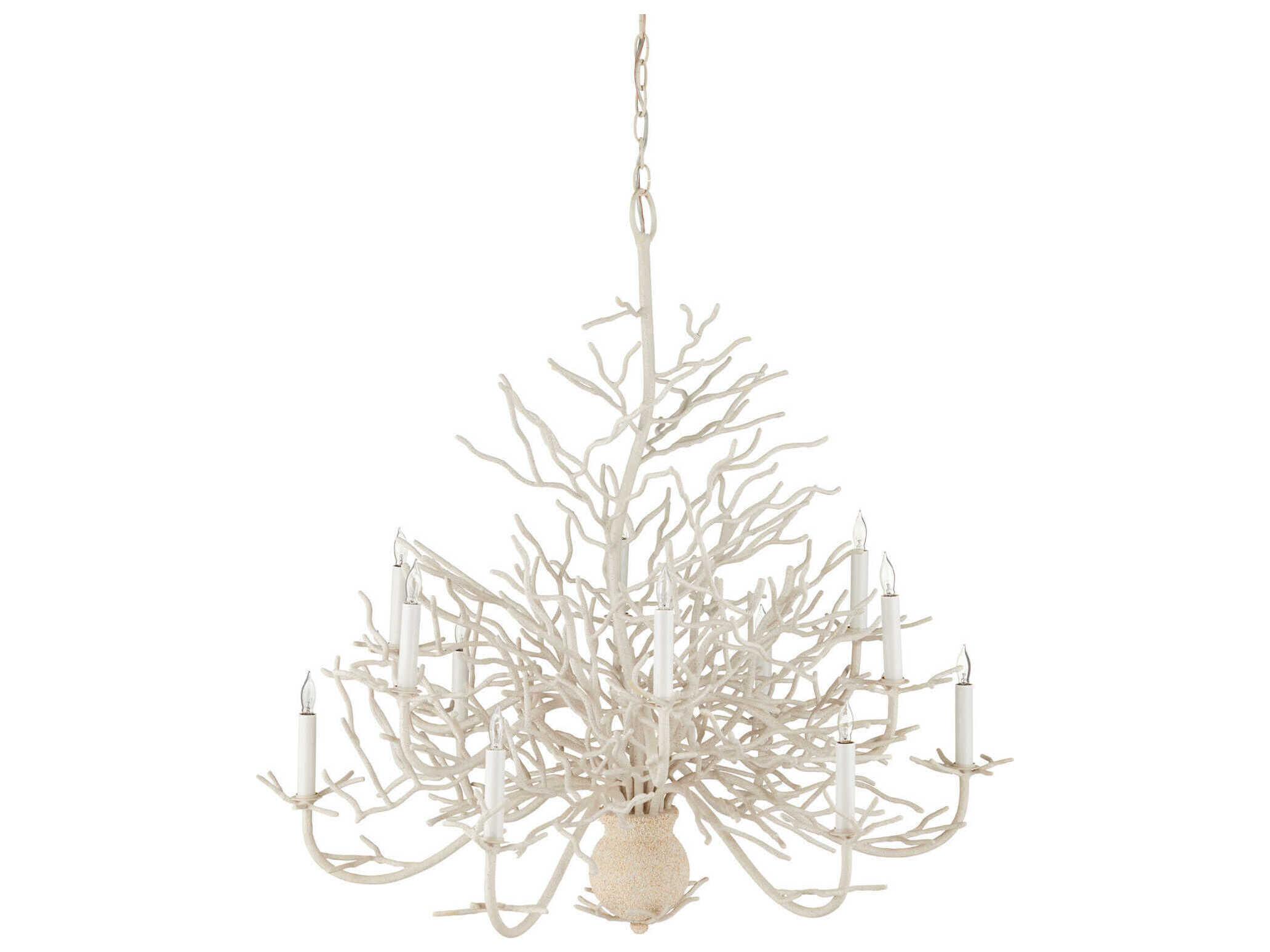Currey & Company Seaward 12-Light White Coral natural Sand Candelabra Chandelier