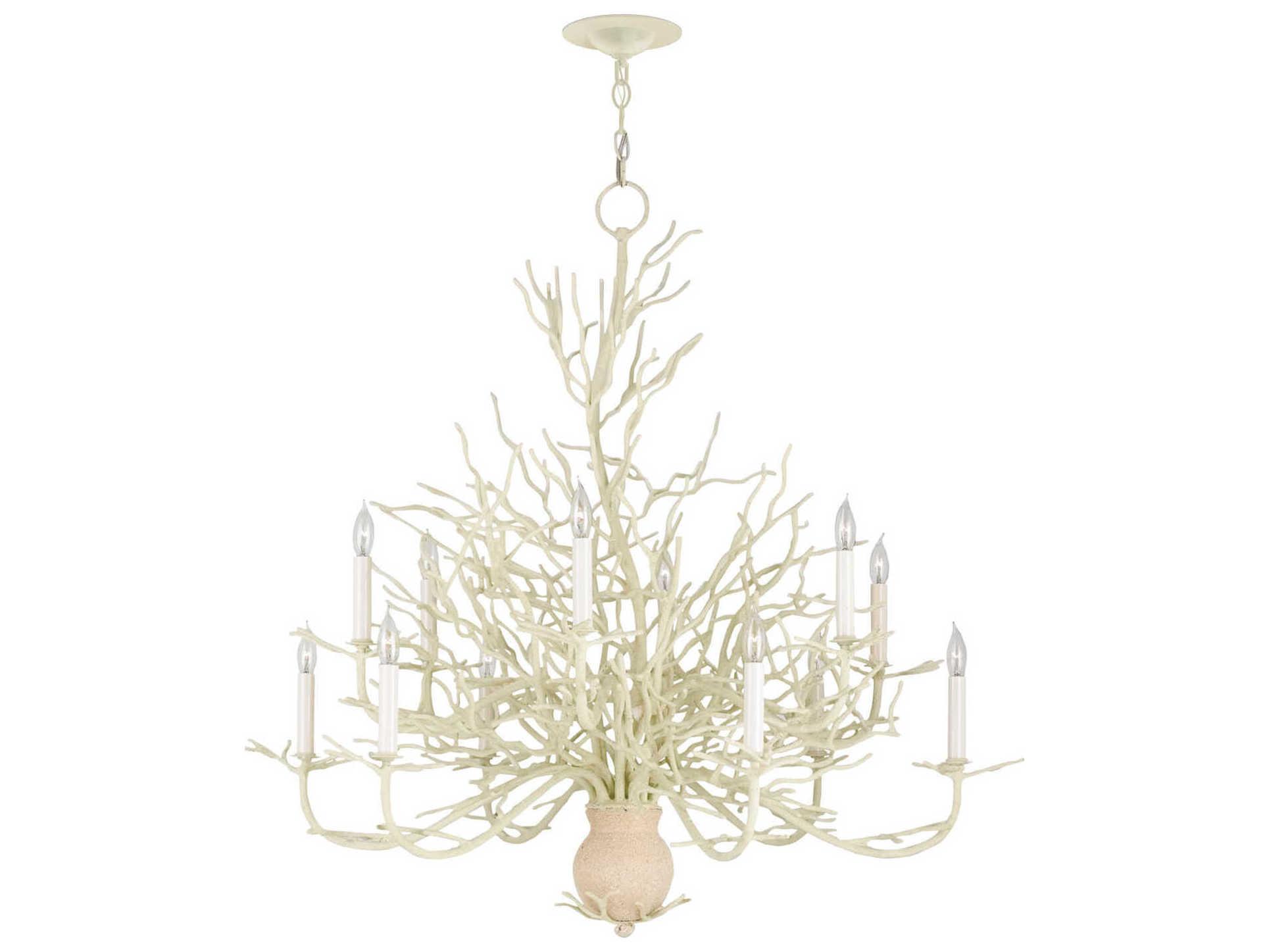 Currey & Company Seaward 12-Light White Coral natural Sand Candelabra Chandelier