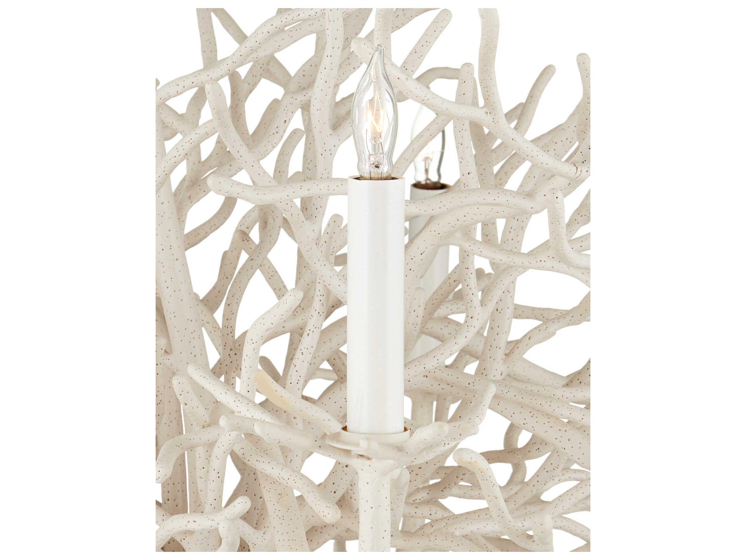 Currey & Company Seaward 12-Light White Coral natural Sand Candelabra Chandelier