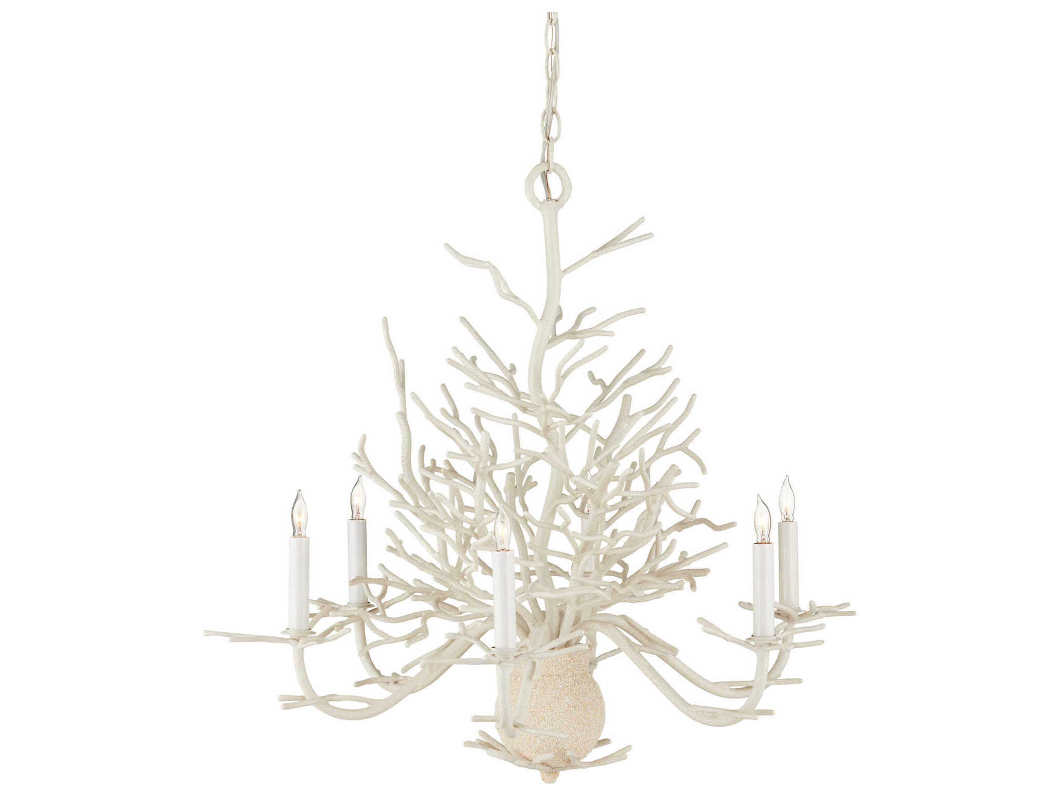 Currey & Company Seaward 6-Light White Coral natural Sand Candelabra Chandelier
