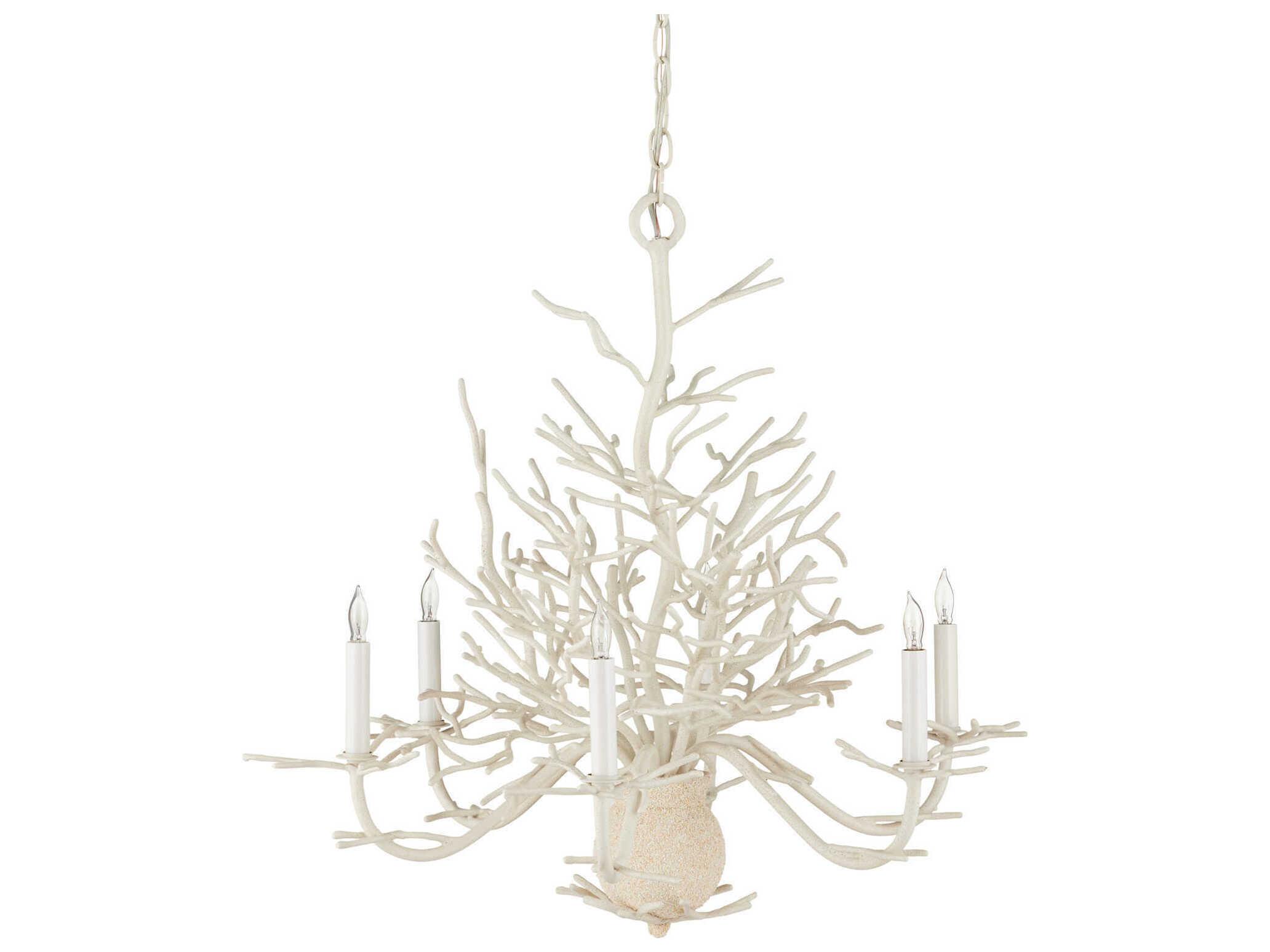 Currey & Company Seaward 6-Light White Coral natural Sand Candelabra Chandelier