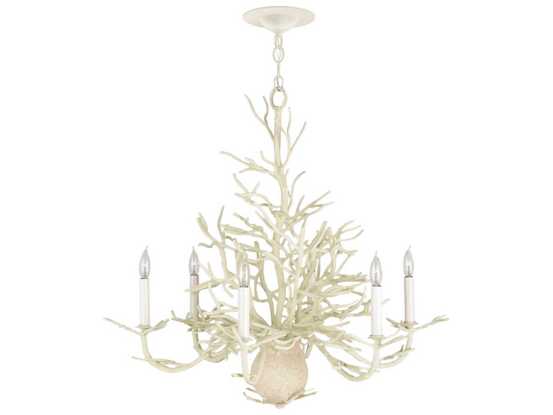 Currey & Company Seaward 6-Light White Coral natural Sand Candelabra Chandelier