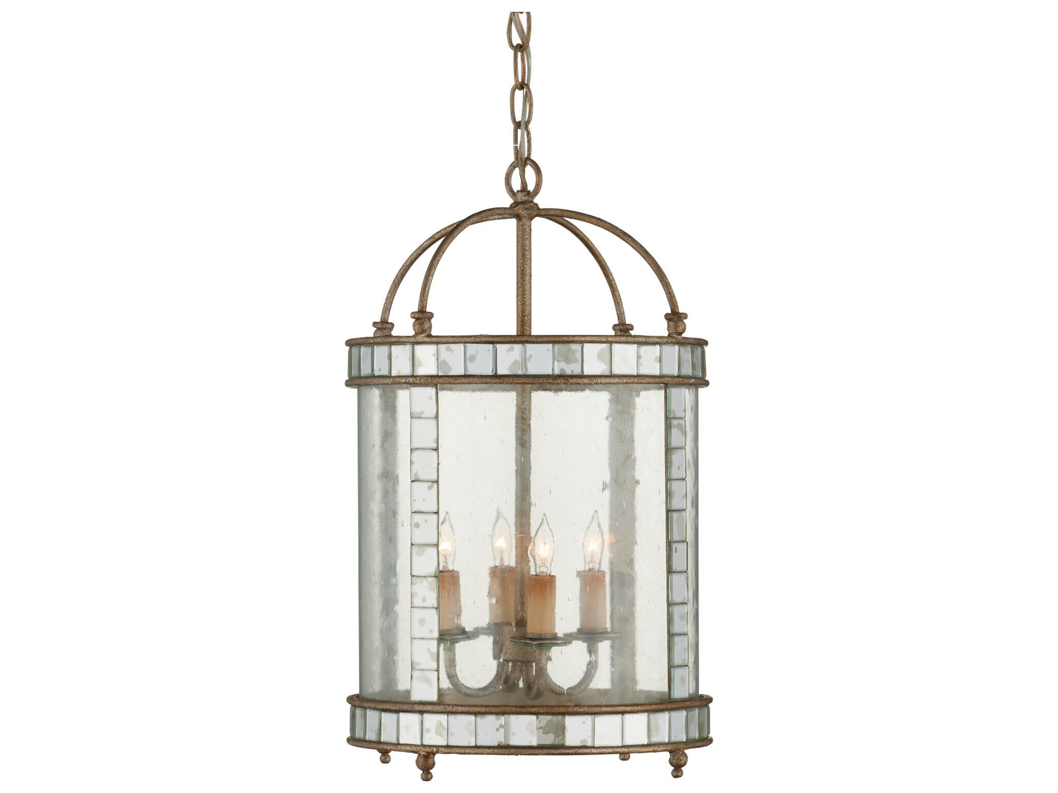 Currey & Company Corsica 4-Light Harlow Silver Leaf Glass Cylinder Chandelier