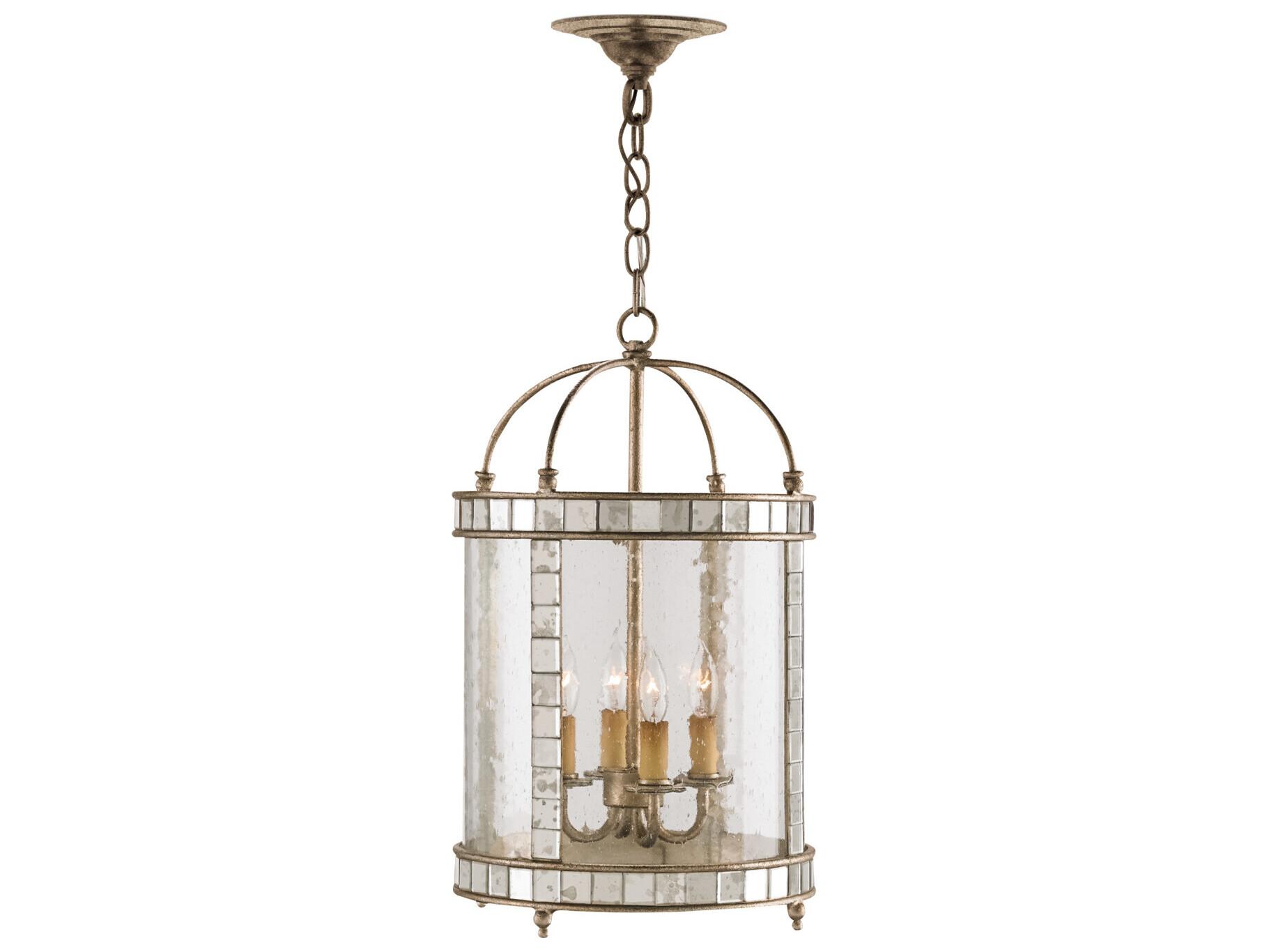 Currey & Company Corsica 4-Light Harlow Silver Leaf Glass Cylinder Chandelier