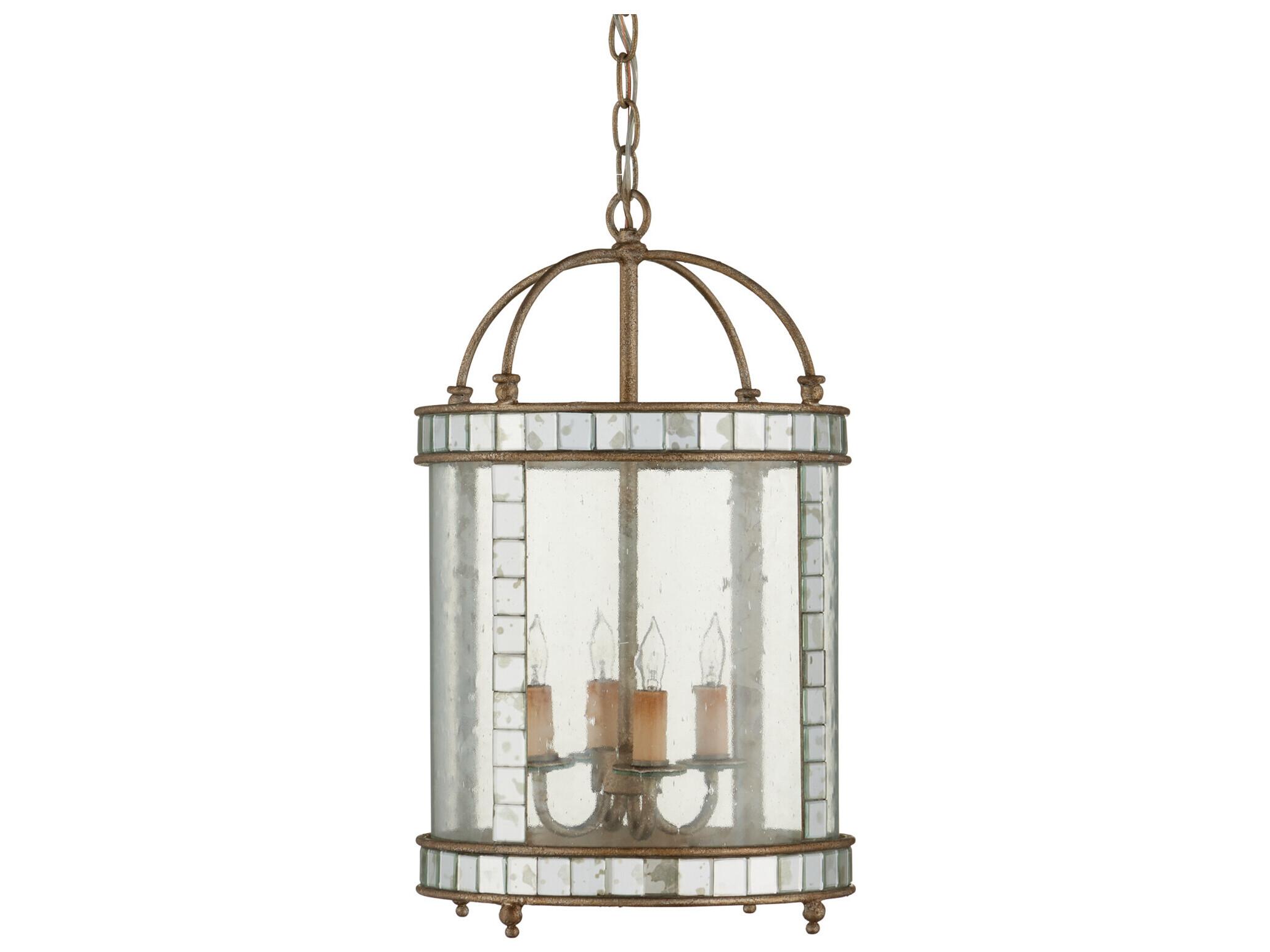 Currey & Company Corsica 4-Light Harlow Silver Leaf Glass Cylinder Chandelier