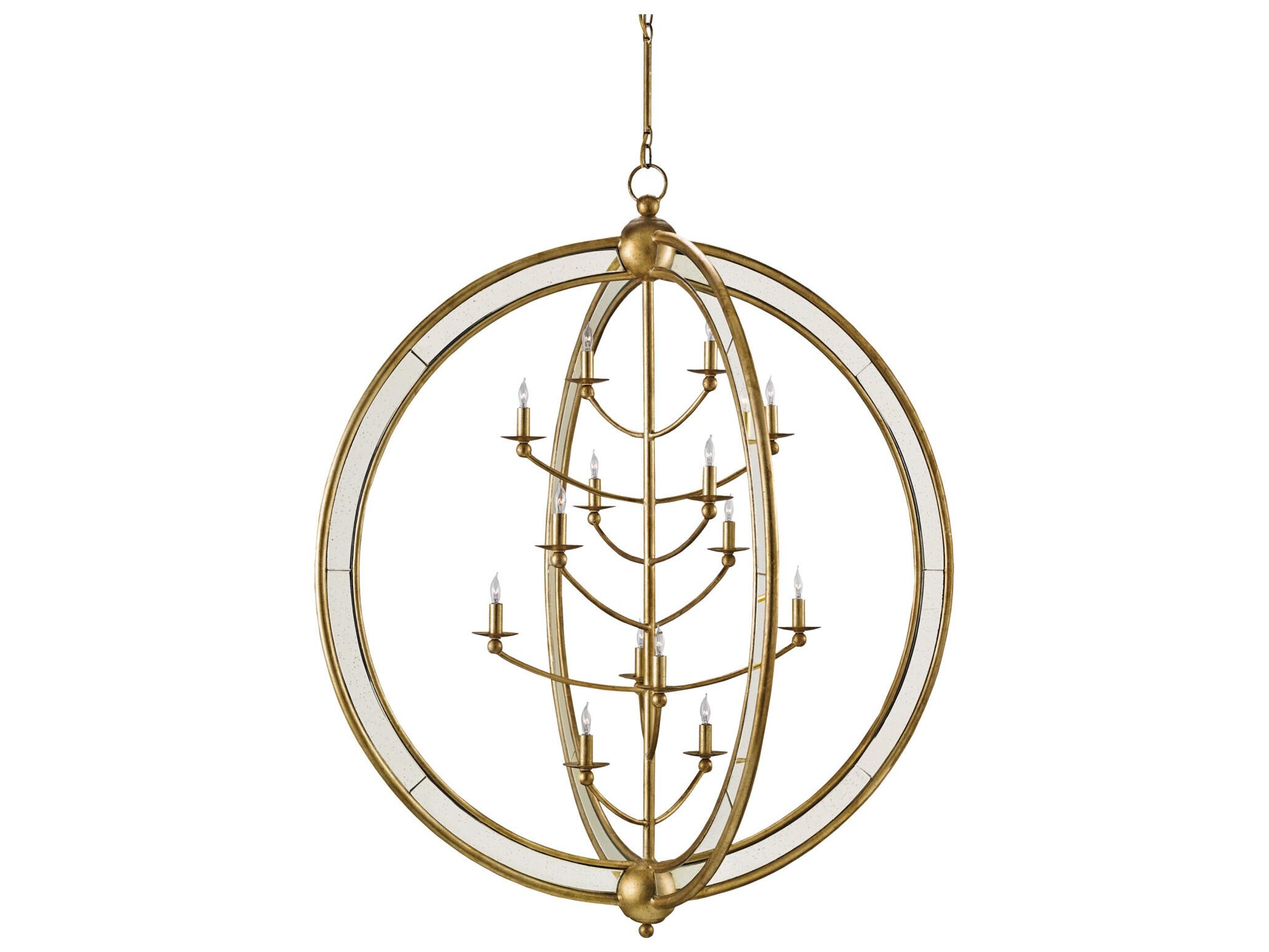 Currey & Company Aphrodite 14-Light Gold Granello Antique Mirror Candelabra Globe Tiered Chandelier