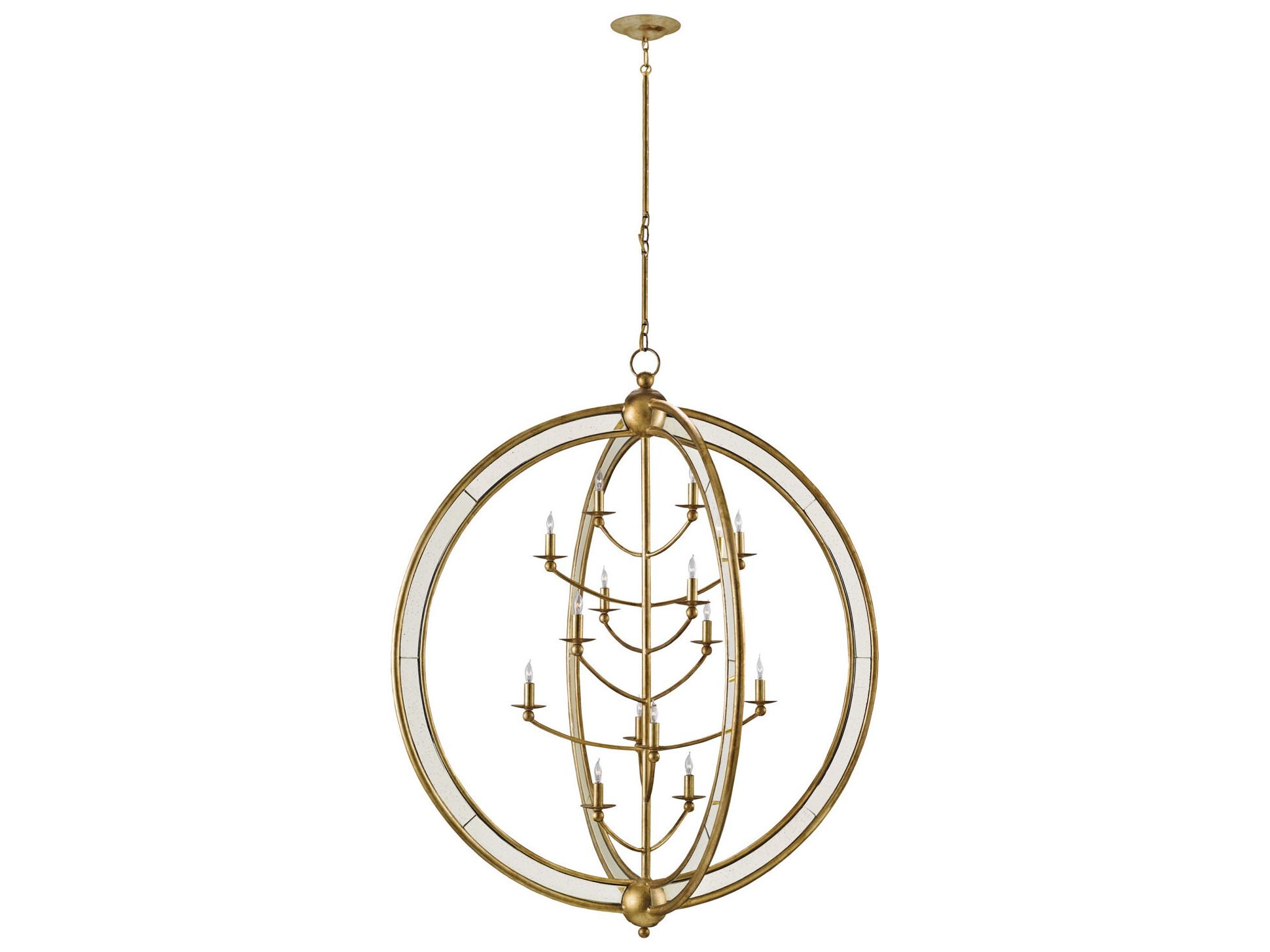 Currey & Company Aphrodite 14-Light Gold Granello Antique Mirror Candelabra Globe Tiered Chandelier