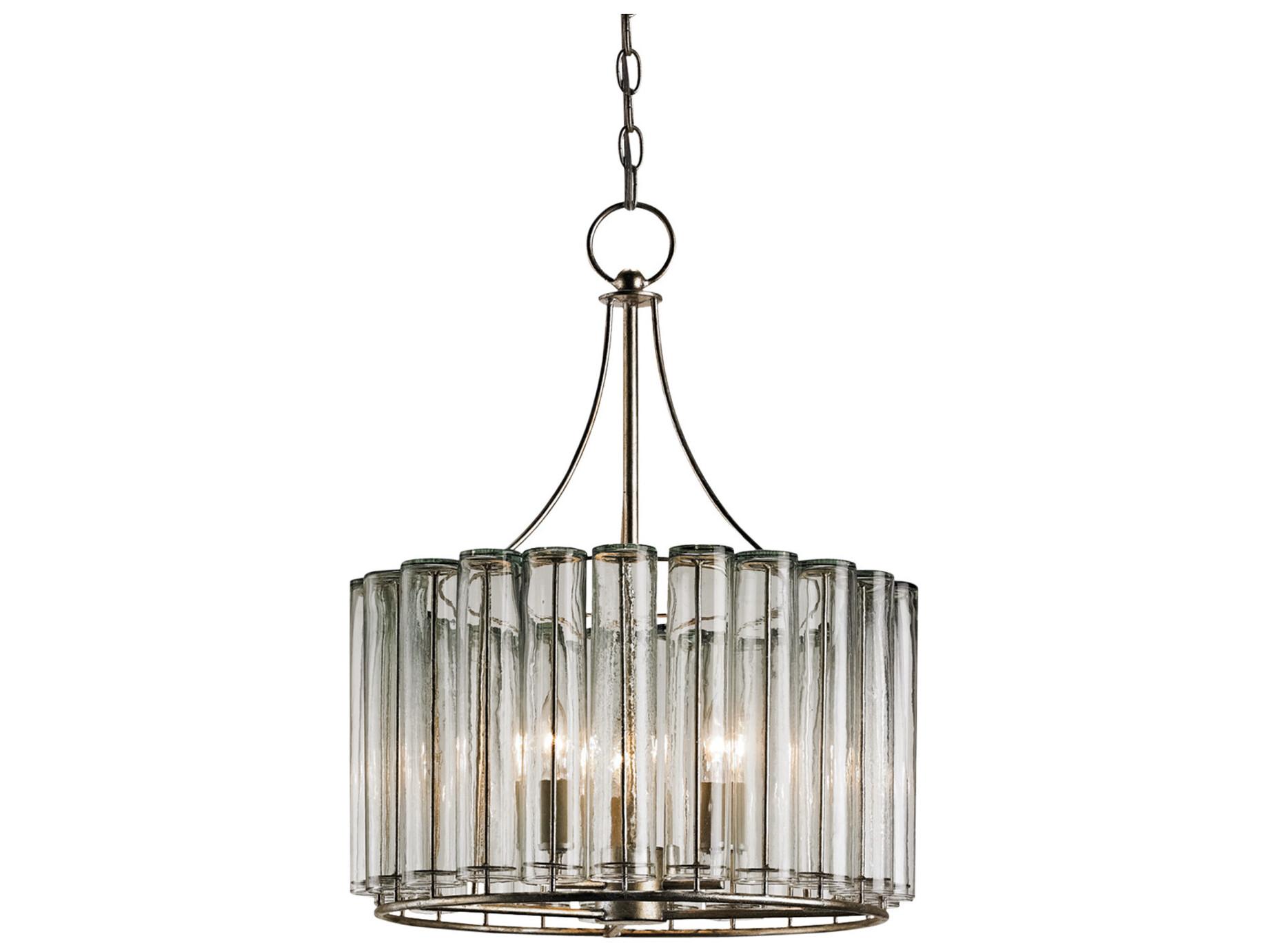 Currey & Company Bevilacqua 3-Light Silver Leaf Glass Candelabra Drum Chandelier