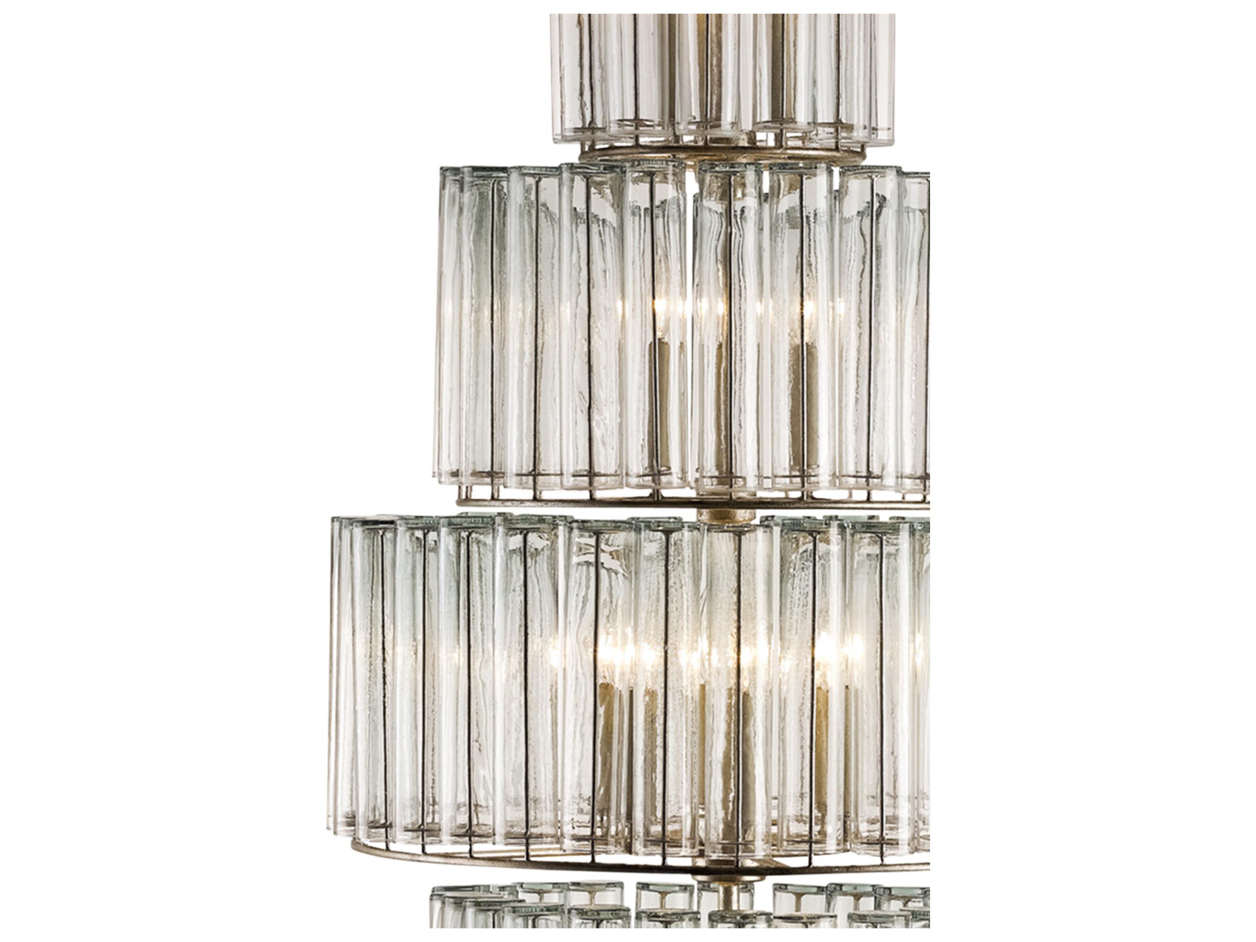 Currey & Company Bevilacqua 18-Light Silver Leaf Glass Candelabra Drum Tiered Chandelier