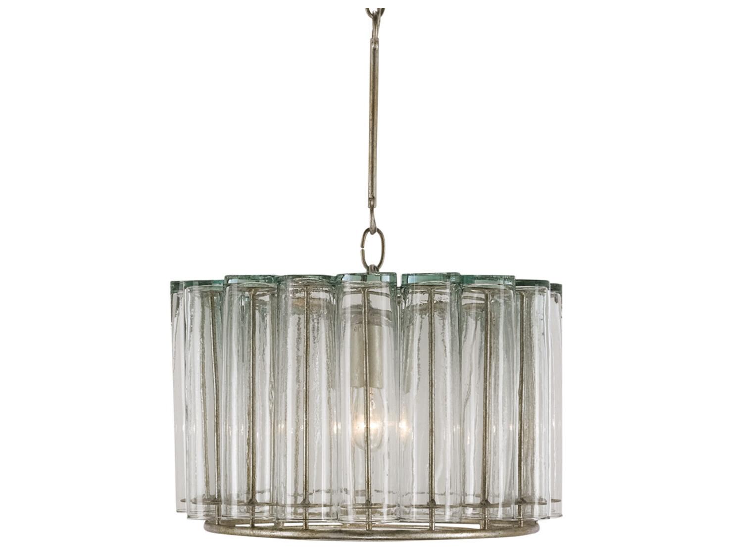 Currey & Company Bevilacqua Silver Leaf Glass Drum Pendant
