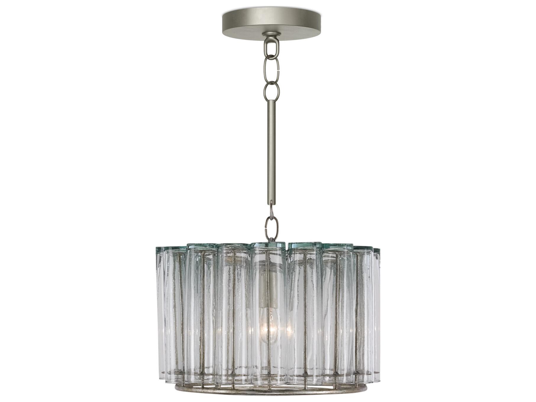 Currey & Company Bevilacqua Silver Leaf Glass Drum Pendant