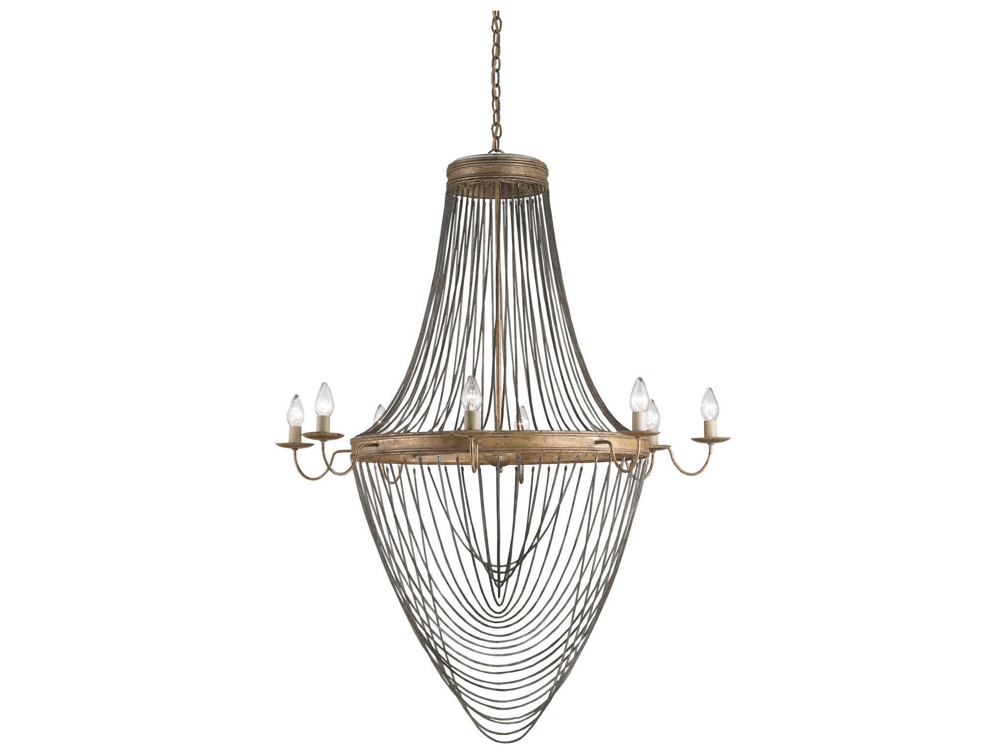 Currey & Company Lucien 8-Light French Gold Leaf antique Wash Silver Candelabra Geometric Chandelier