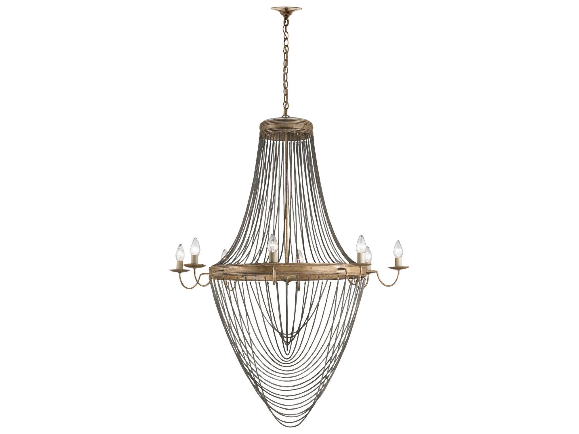 Currey & Company Lucien 8-Light French Gold Leaf antique Wash Silver Candelabra Geometric Chandelier