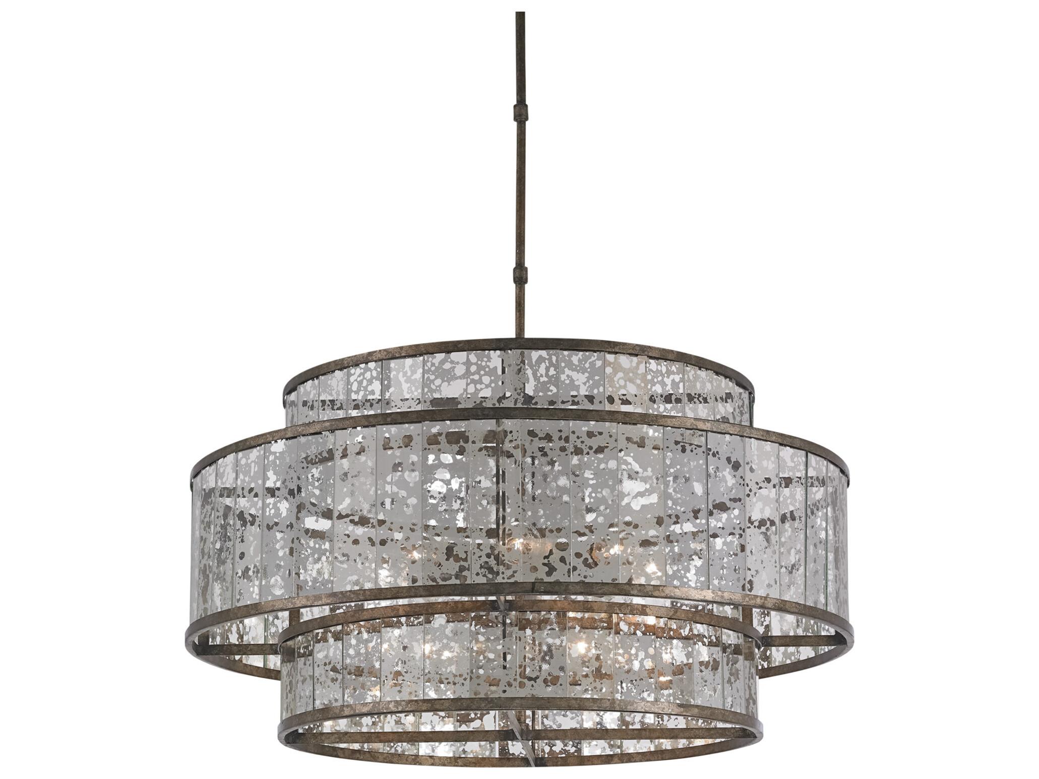 Currey & Company Fantine Pyrite Bronze raj Mirror Glass Drum Pendant