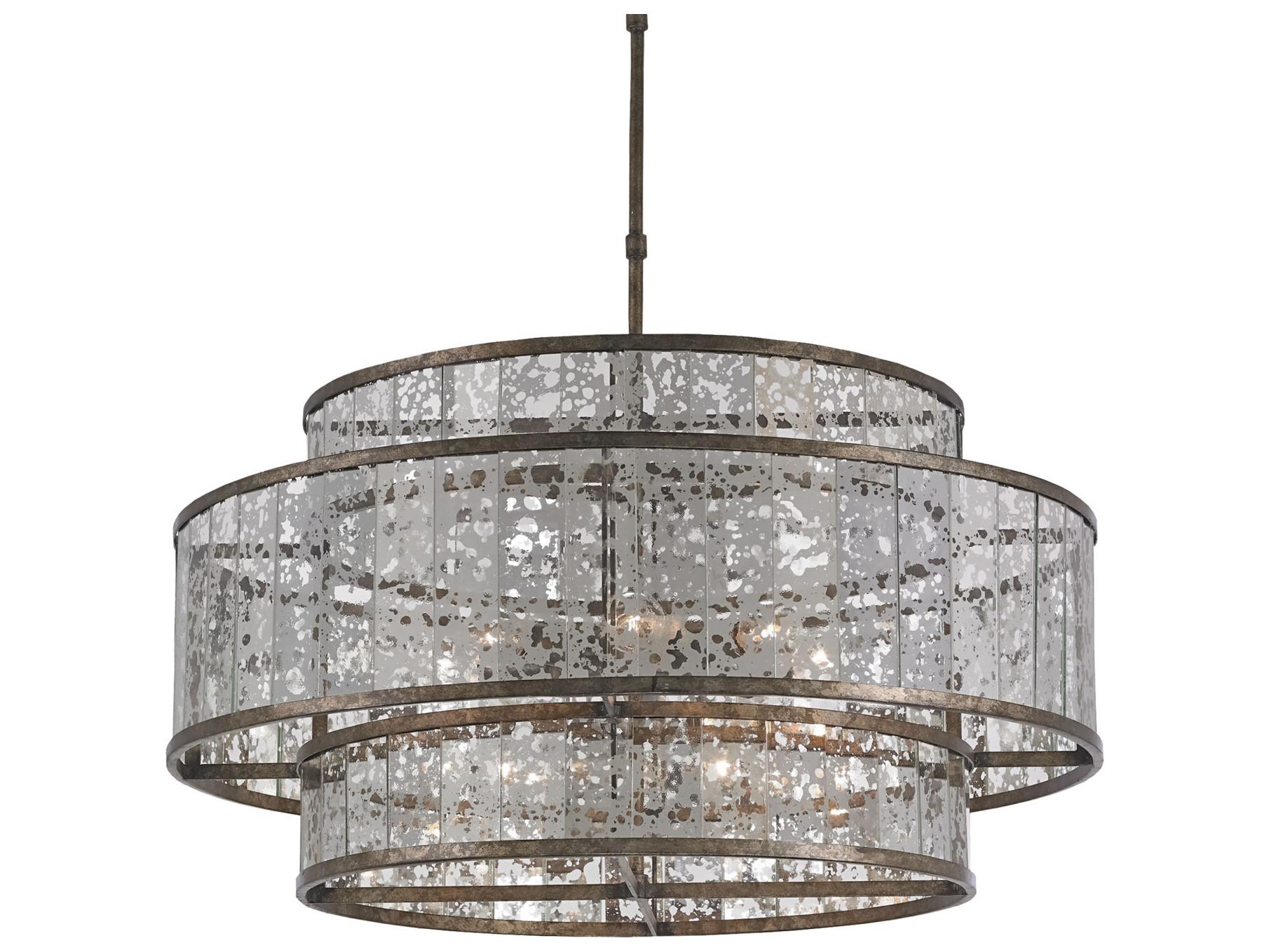 Currey & Company Fantine Pyrite Bronze raj Mirror Glass Drum Pendant