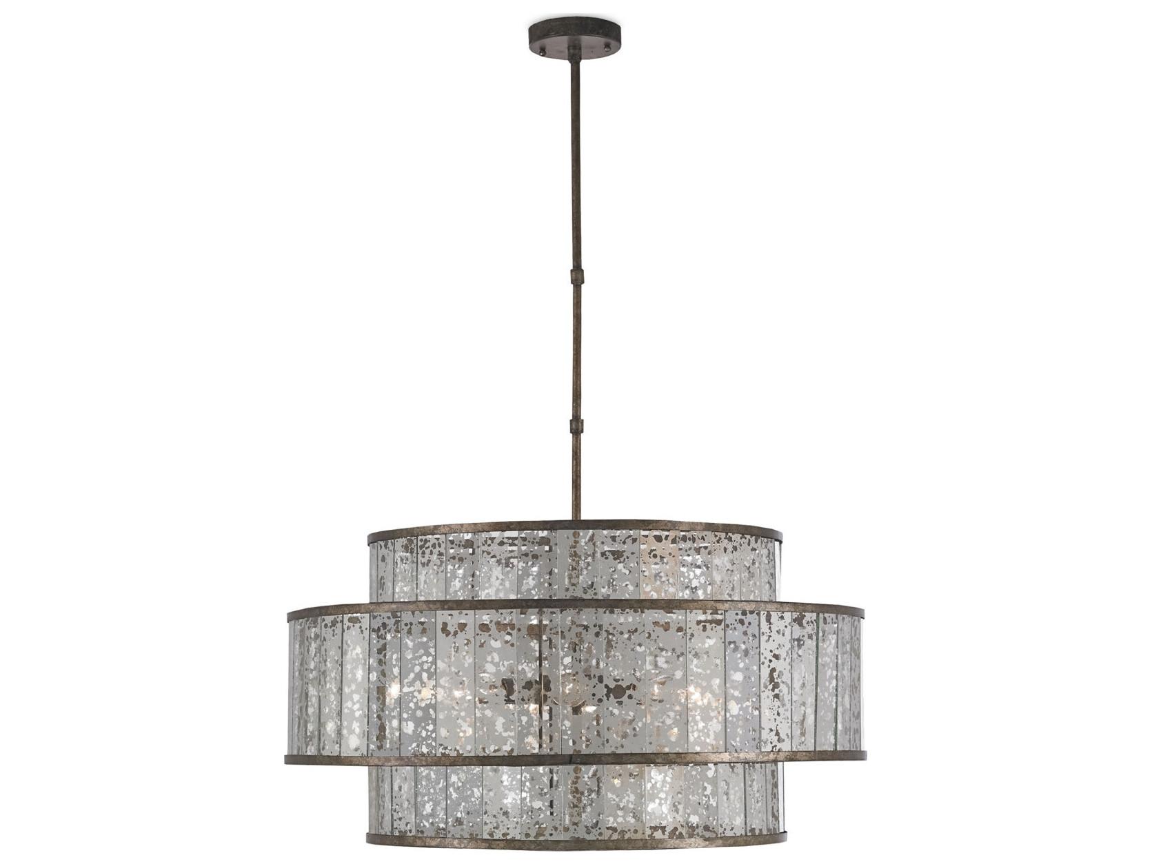 Currey & Company Fantine Pyrite Bronze raj Mirror Glass Drum Pendant