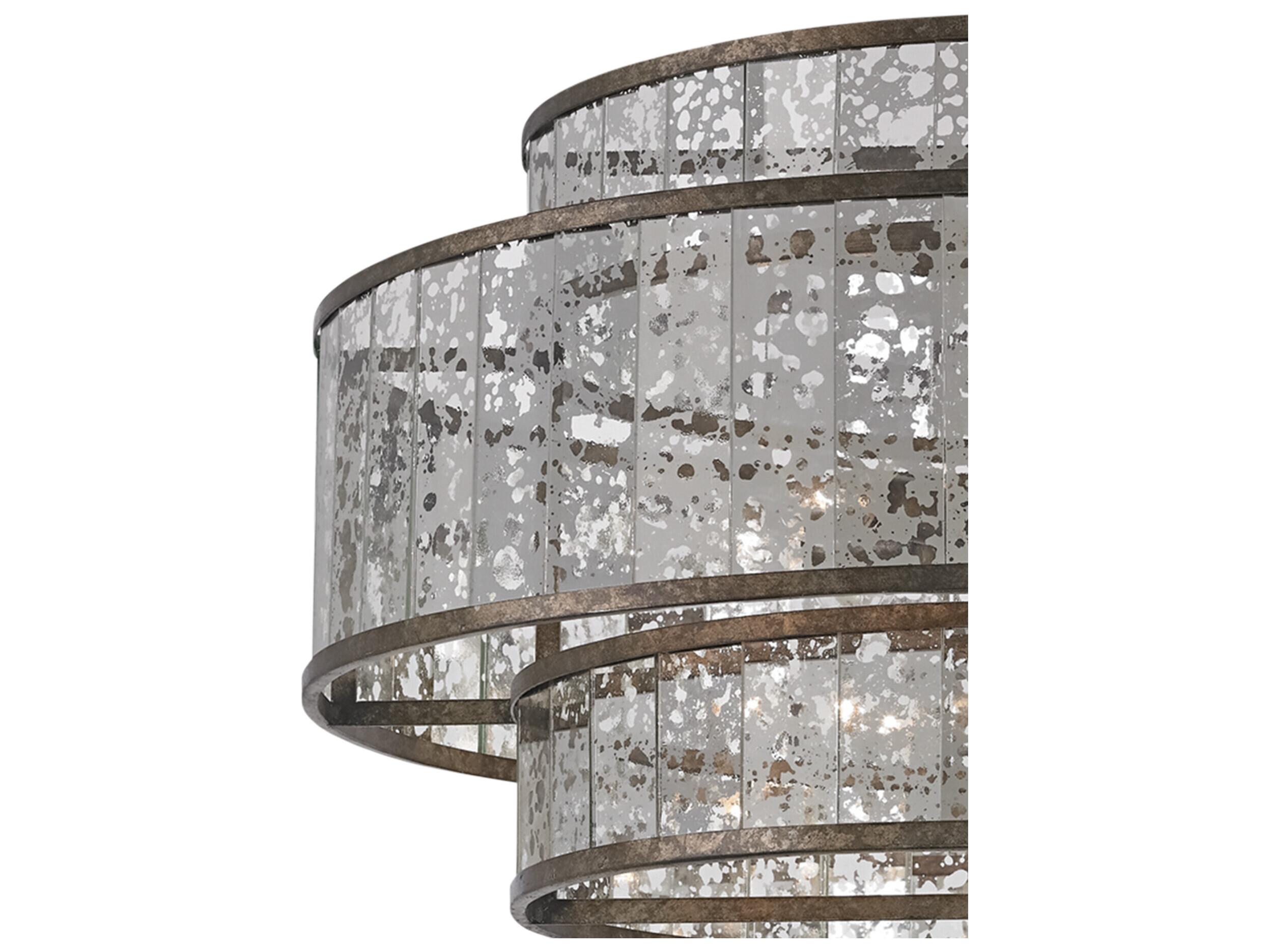 Currey & Company Fantine Pyrite Bronze raj Mirror Glass Drum Pendant