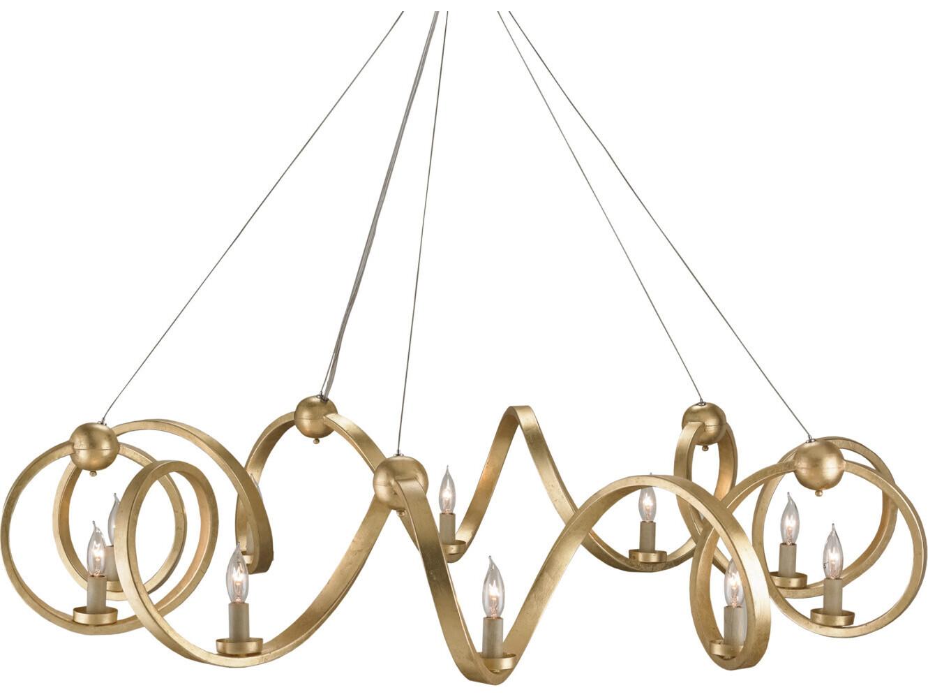 Currey & Company Ringmaster 10-Light Contemporary Gold Leaf Candelabra Chandelier