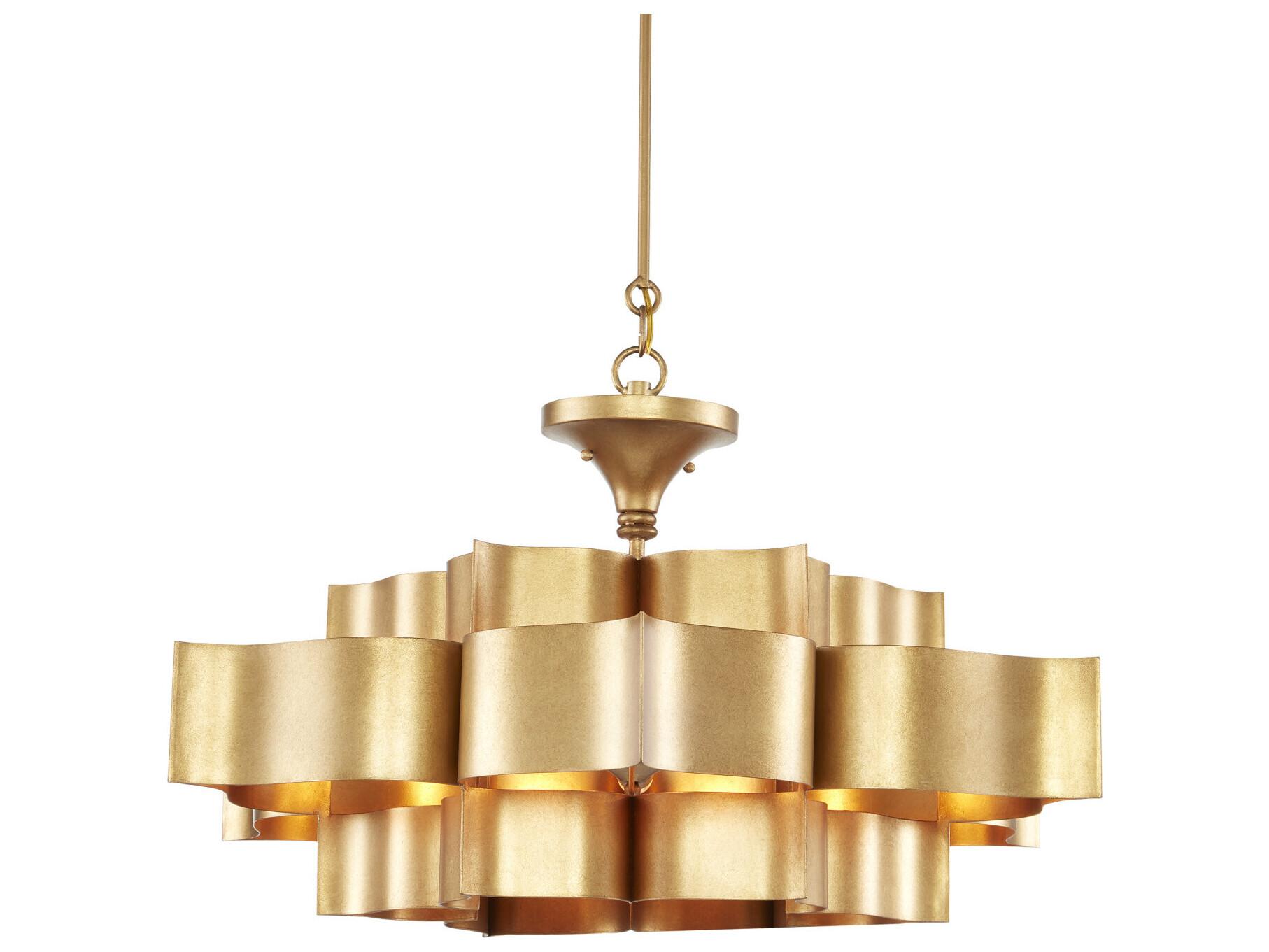 Currey & Company Grand Lotus Antique Gold Leaf Semi Flush Mount