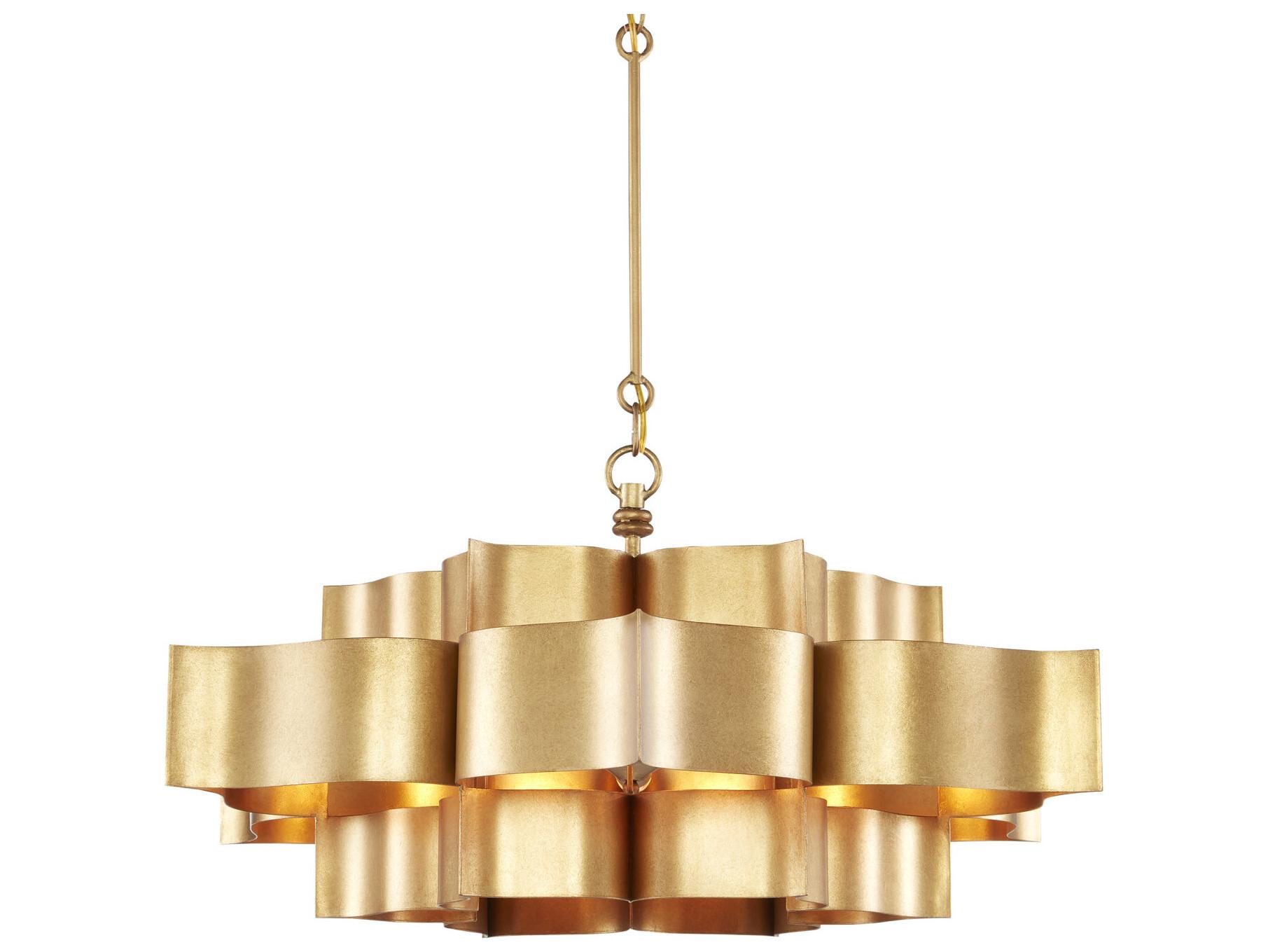 Currey & Company Grand Lotus Antique Gold Leaf Semi Flush Mount