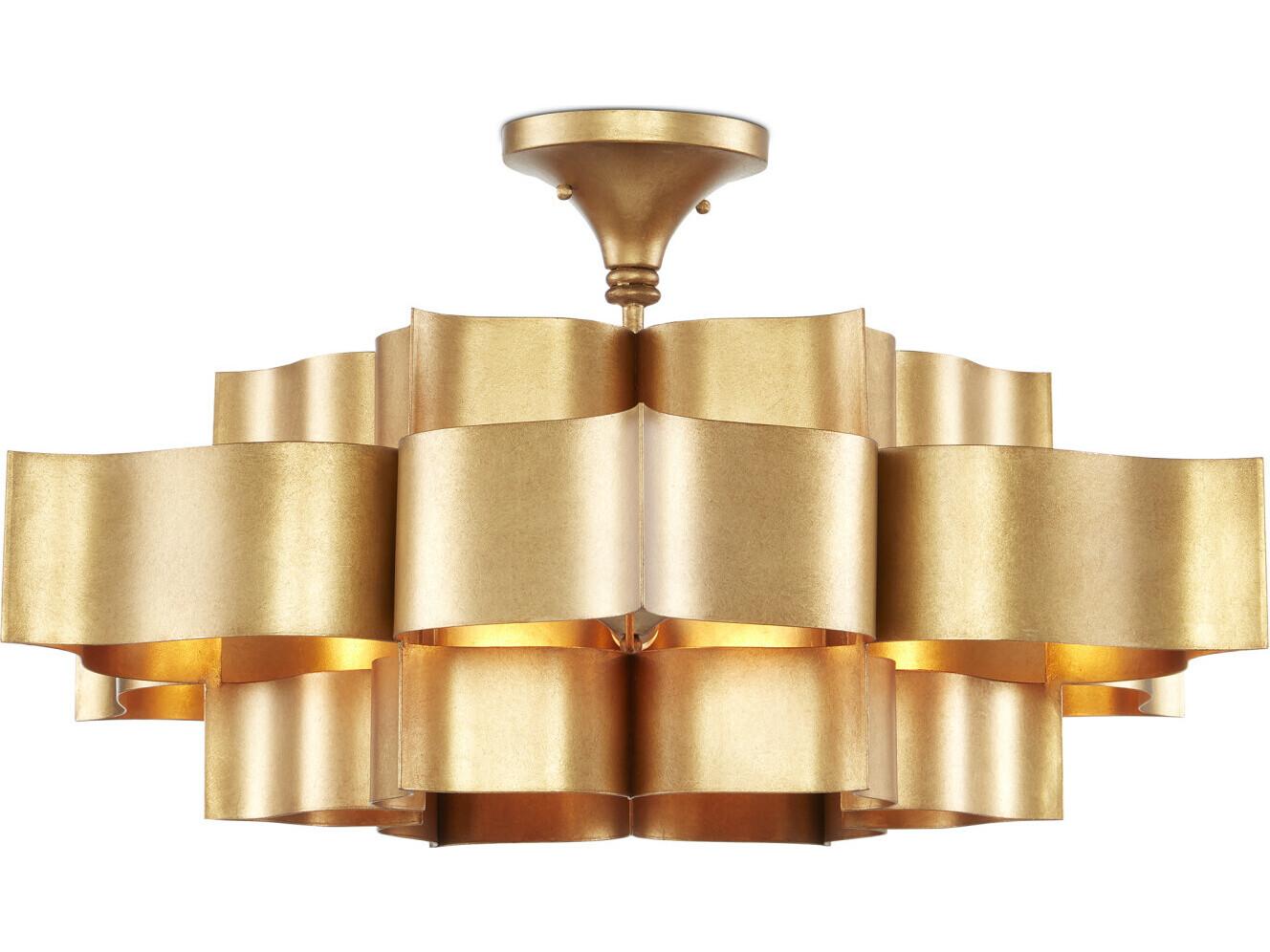 Currey & Company Grand Lotus Antique Gold Leaf Semi Flush Mount